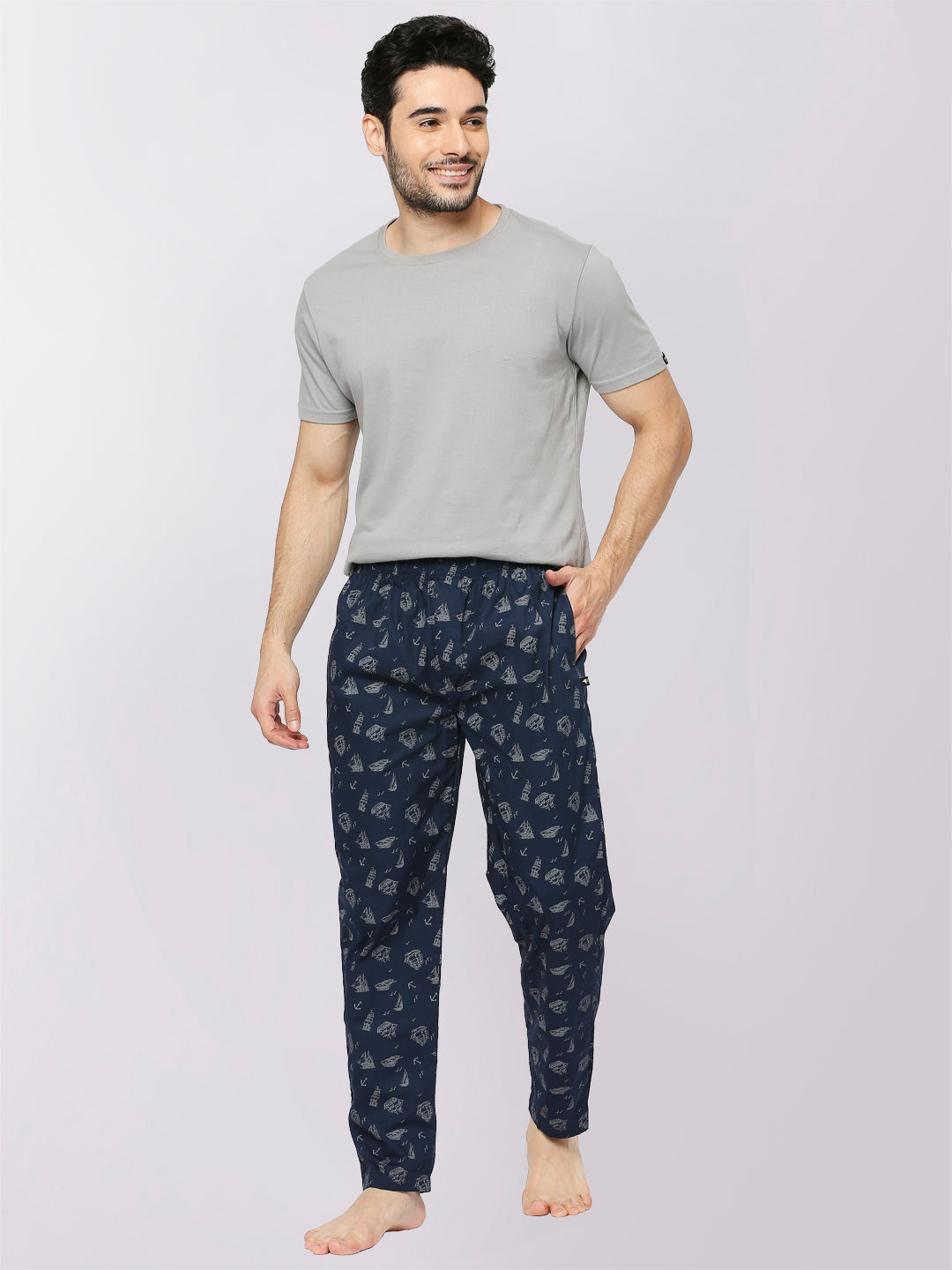 Relax Wear Oceanship Navy Blue Printed Pyjama