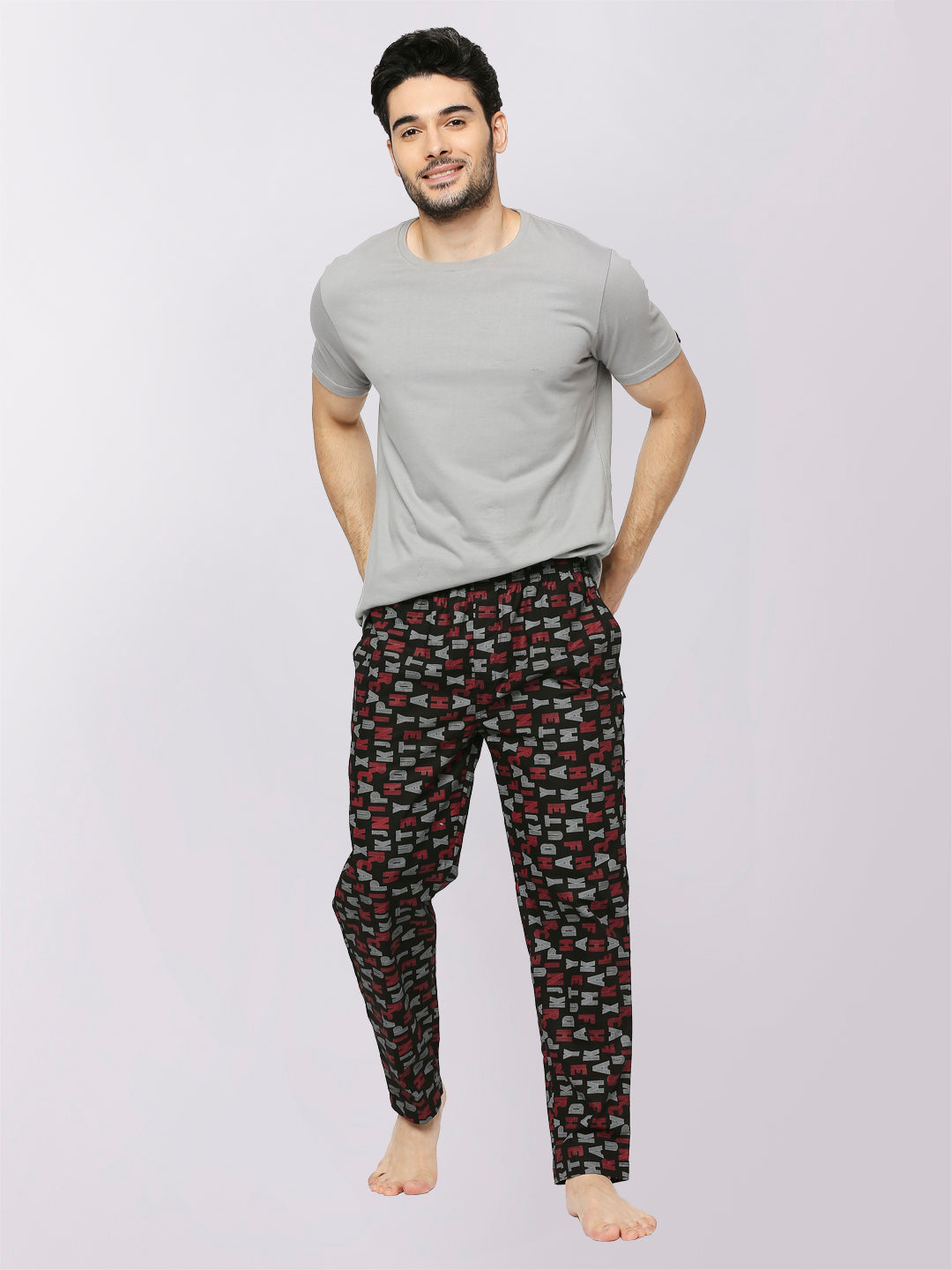 Relax Wear Alphabetical Black Printed Pyjama