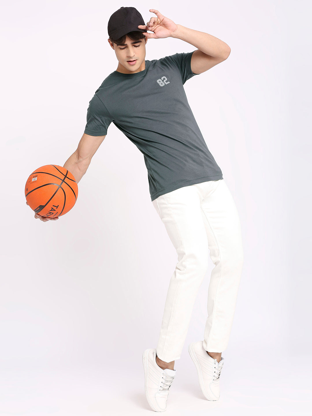 Mens Dark Grey Round Neck T-Shirt