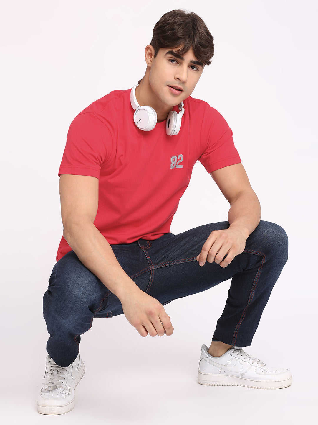 Mens Red Round Neck T-Shirt