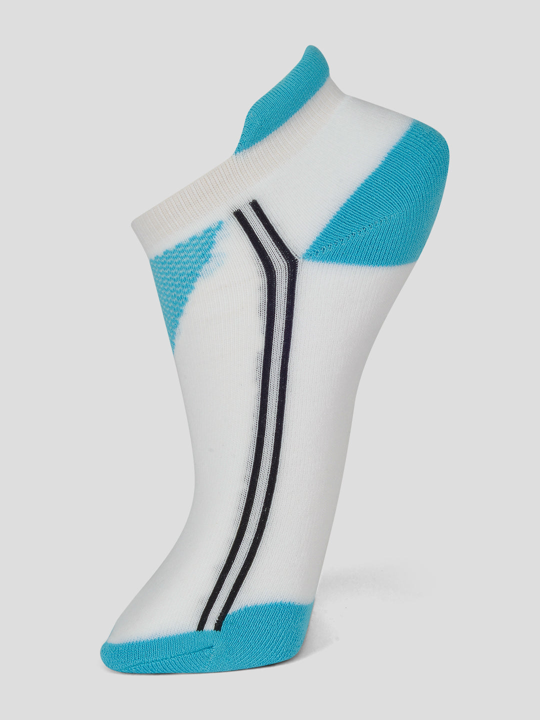 PACK OF 4 COLOR BLOCKING DESIGN-10 LOW ANKLE CUT WHITE COTTON SOCKS