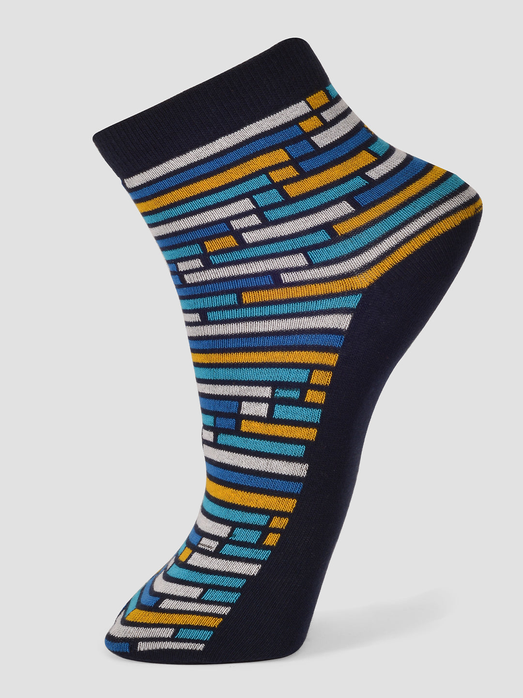 PACK OF 5 STRIPERS ON HALF DESIGN ANKLE LENGTH CUT ASSORTED COTTON SOCKS 07