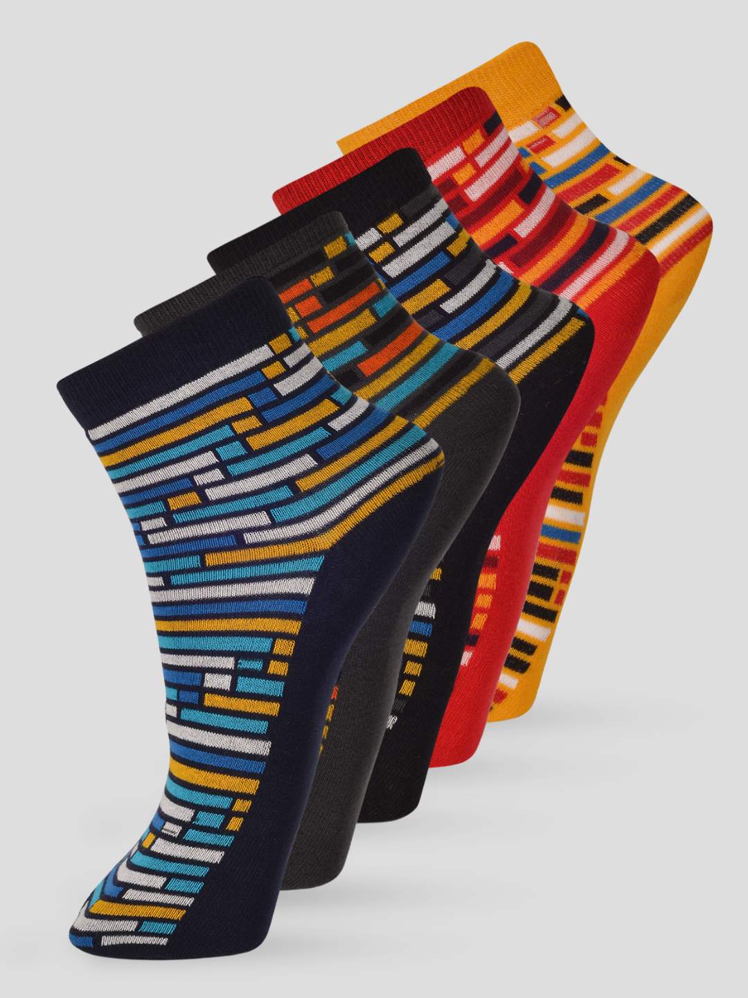 PACK OF 5 STRIPERS ON HALF DESIGN ANKLE LENGTH CUT ASSORTED COTTON SOCKS 07