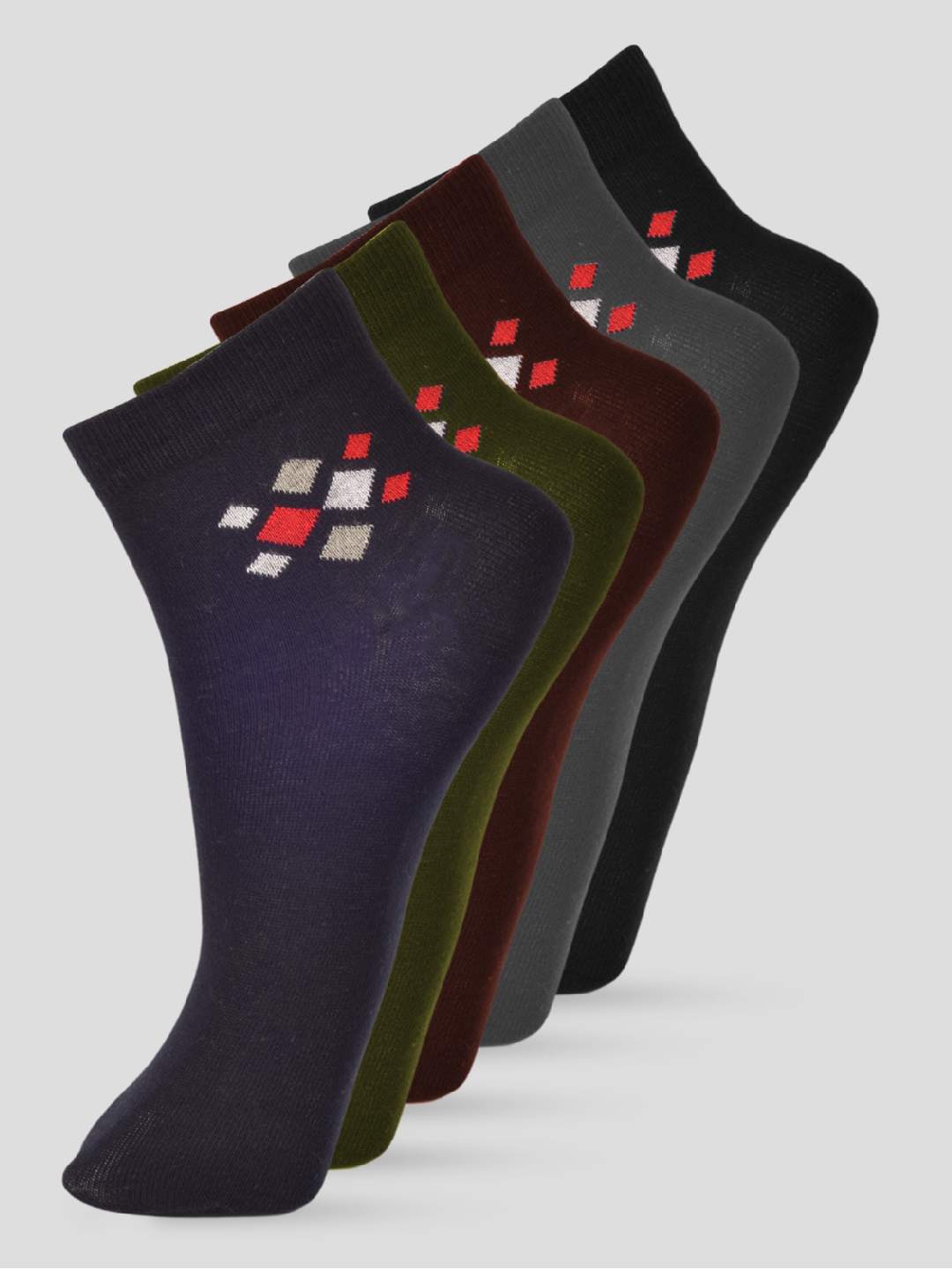PACK OF 5 FORMAL -SMALL MOTIF - 001 ANKLE CUT ASSORTED COTTON SOCKS