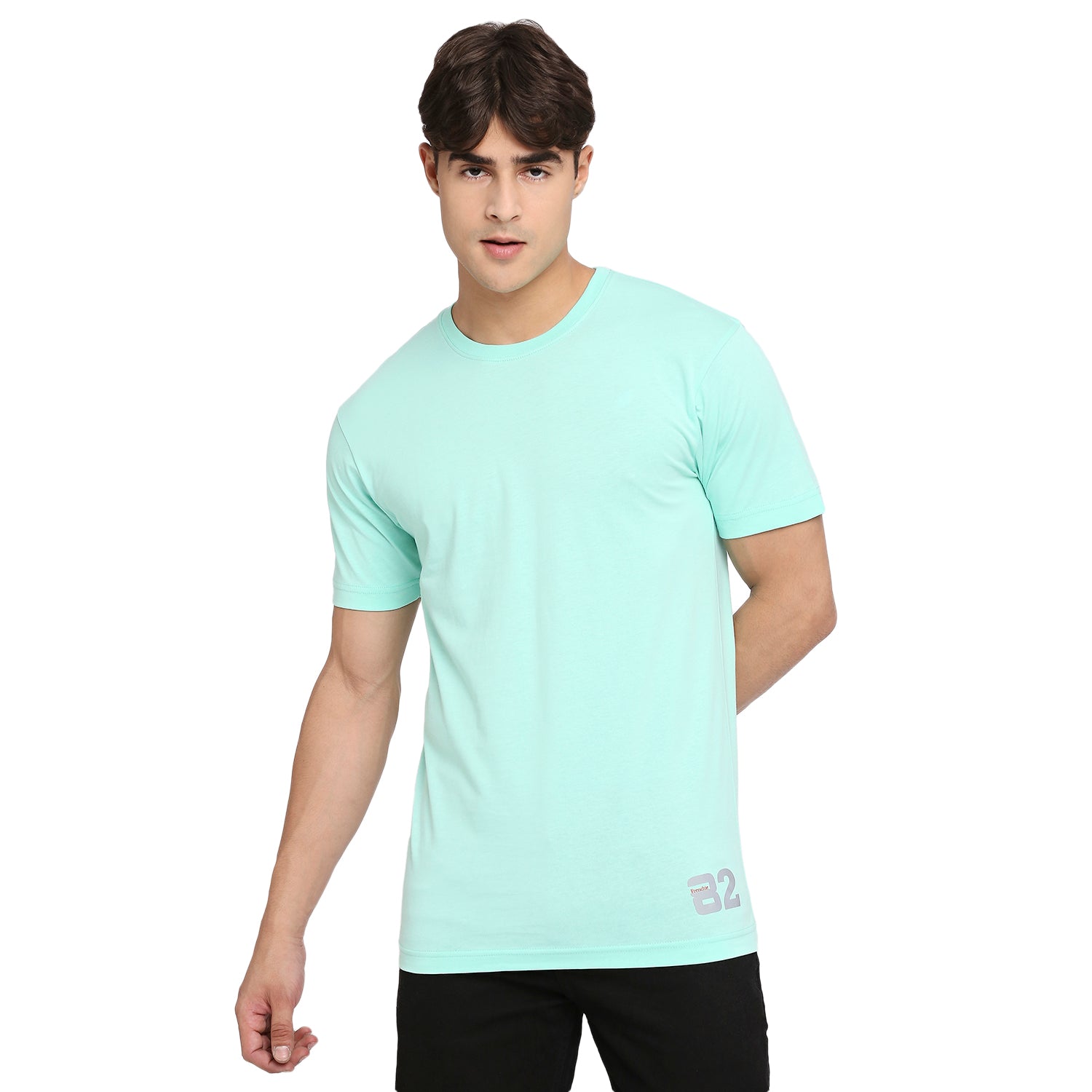 Mint Blue Pure Cotton Round Neck T-Shirt for Men