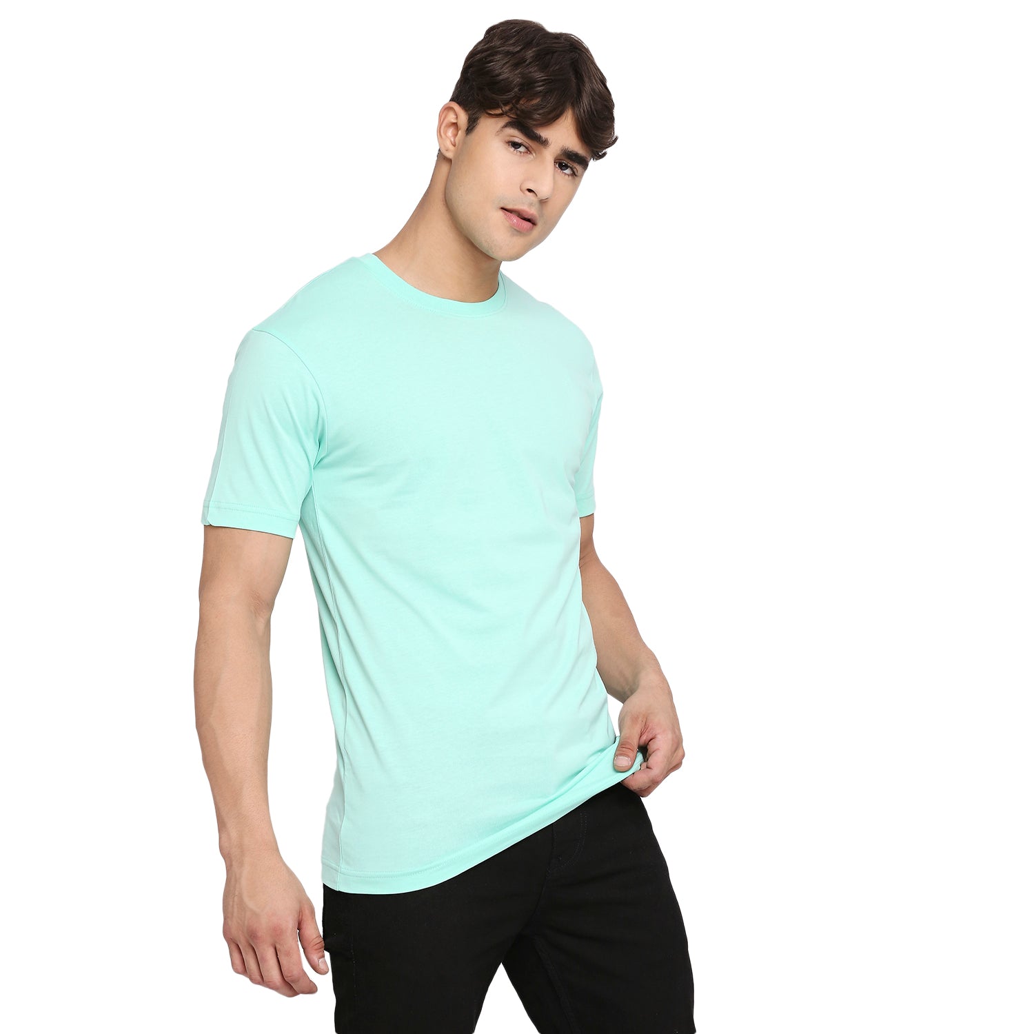 Mint Blue Pure Cotton Round Neck T-Shirt for Men