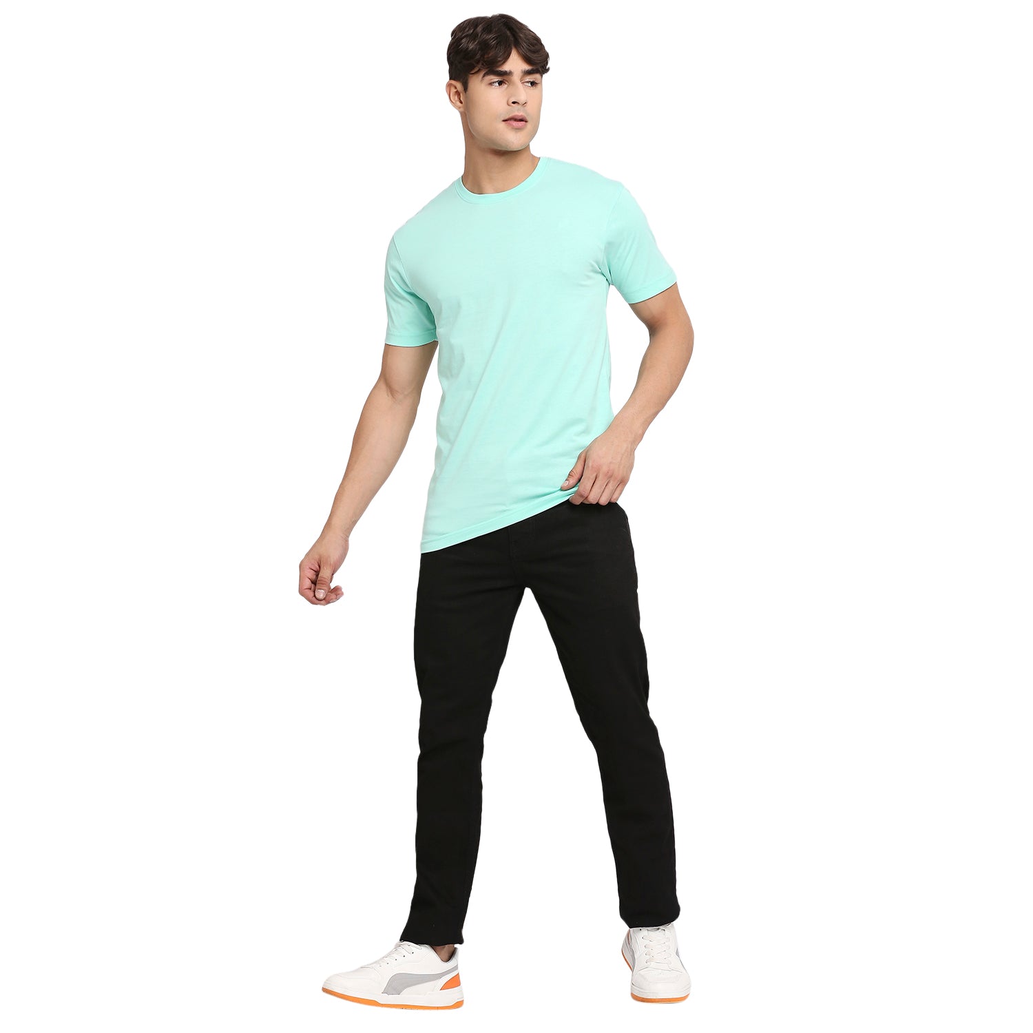 Mint Blue Pure Cotton Round Neck T-Shirt for Men