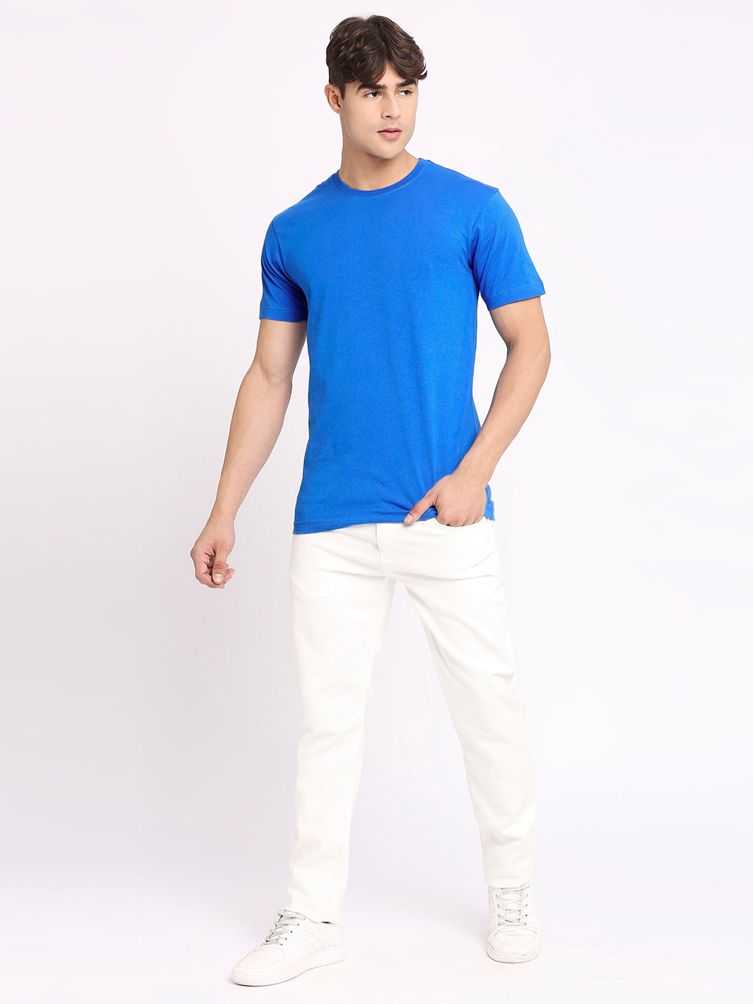 Royal Blue Pure Cotton Round Neck T-Shirt for Men