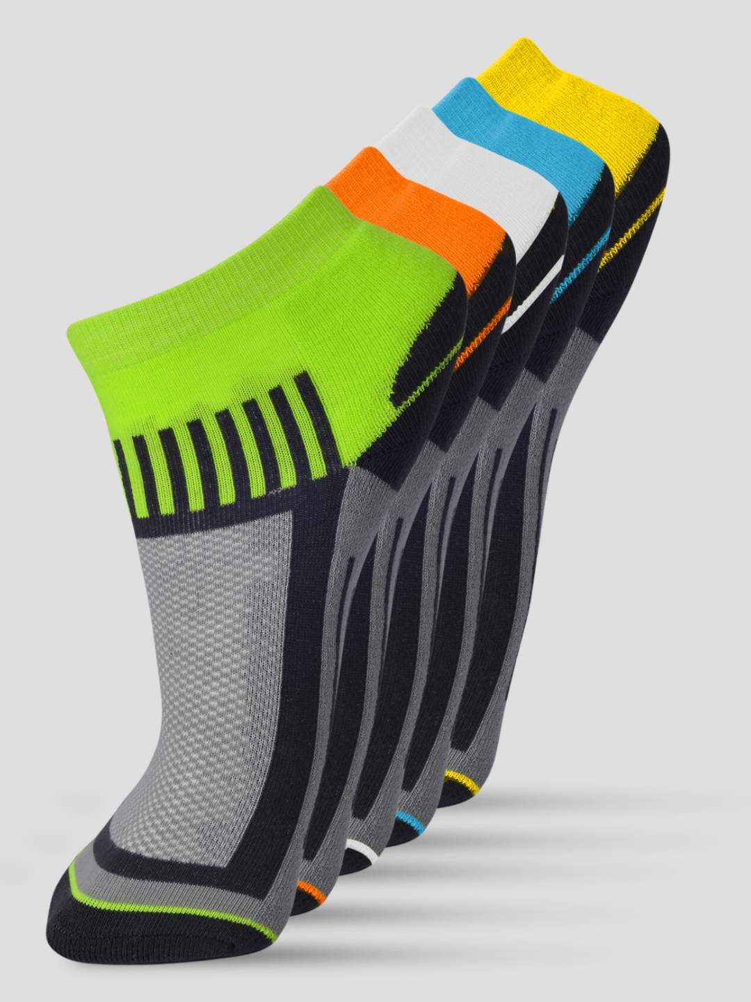 PACK OF 4 COLOR BLOCKING DESIGN-13 ANKLE CUT ASSORTED COTTON SOCKS