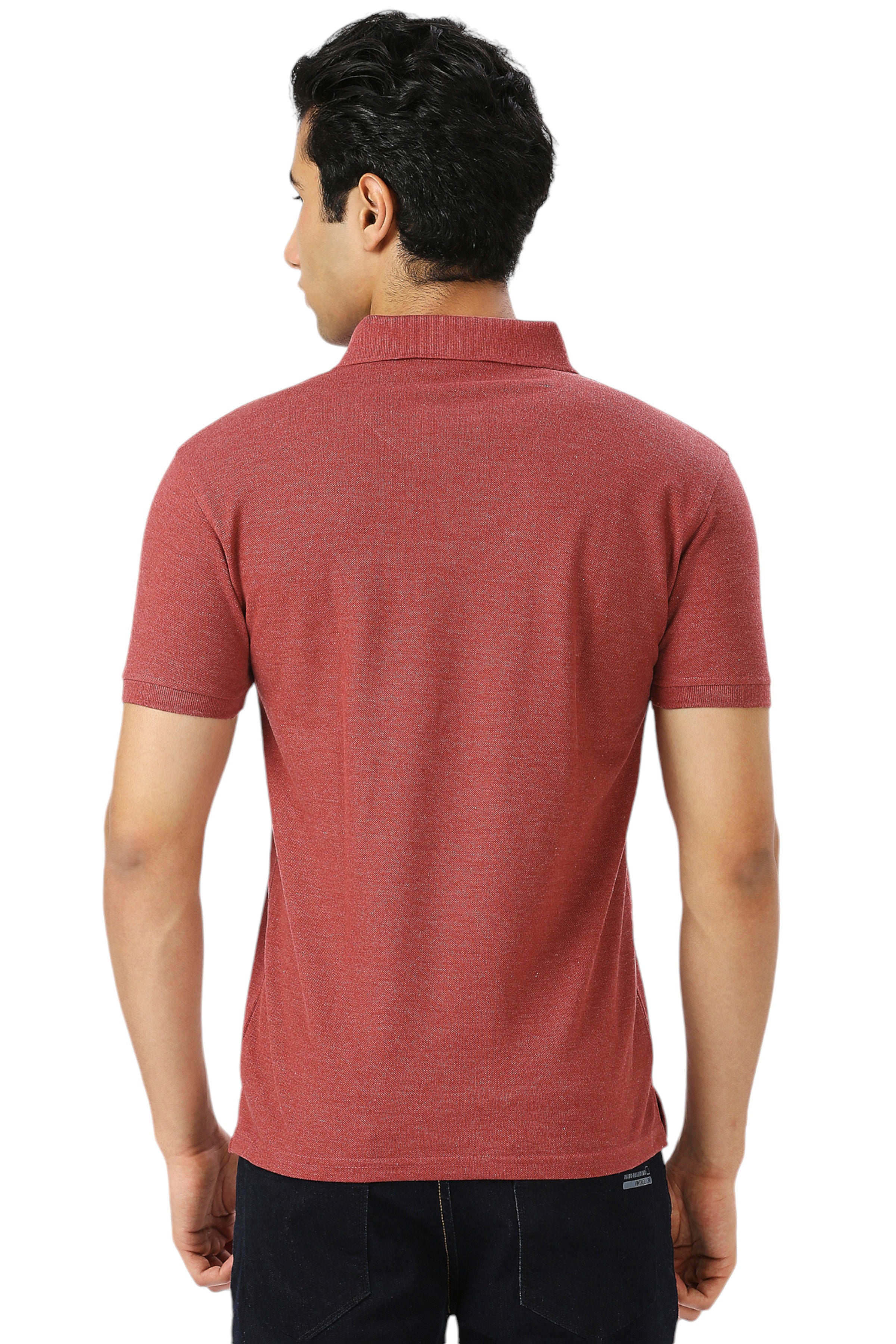 Maroon Melange Cotton Polo T-Shirt with Chest Pocket for Men