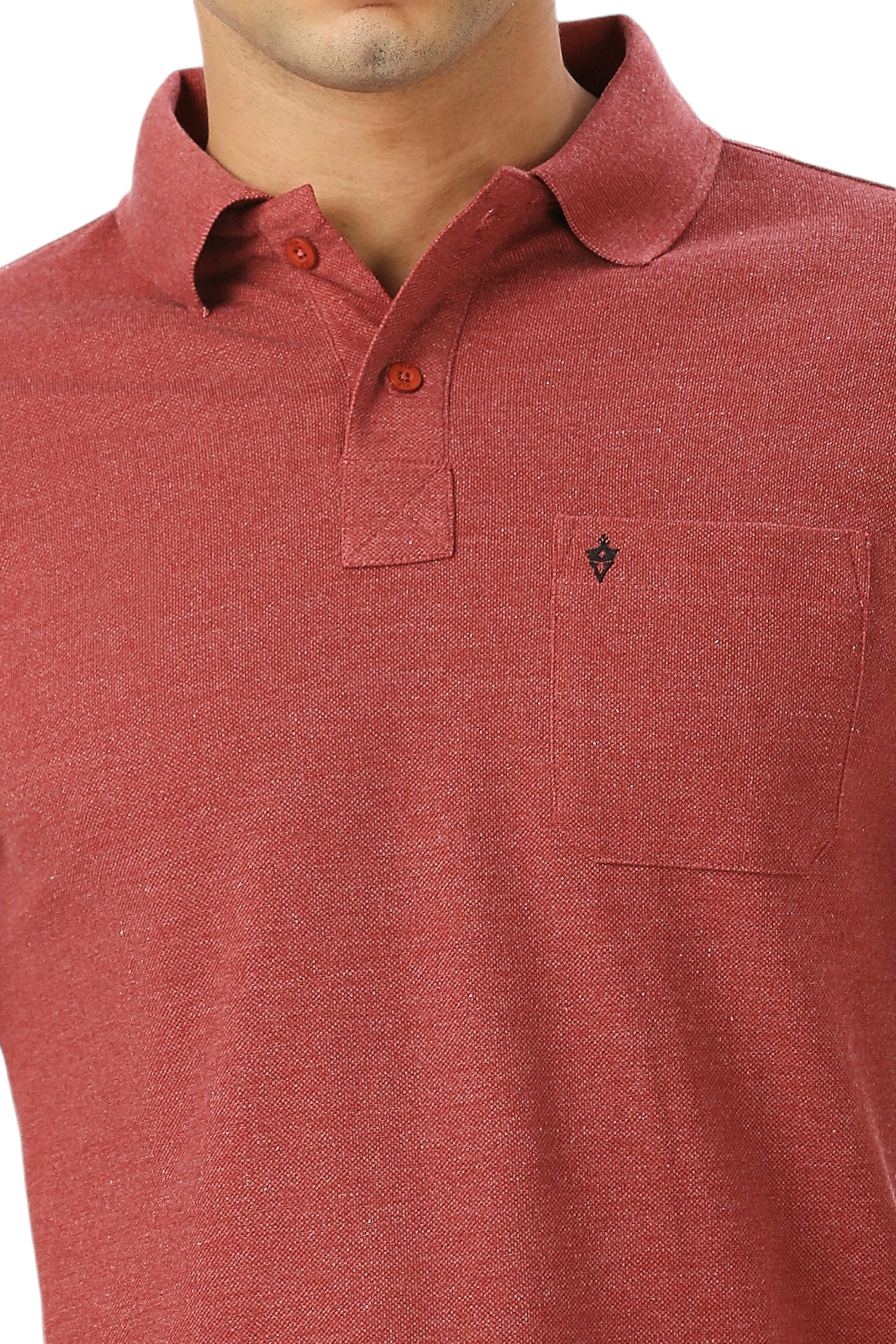 Maroon Melange Cotton Polo T-Shirt with Chest Pocket for Men