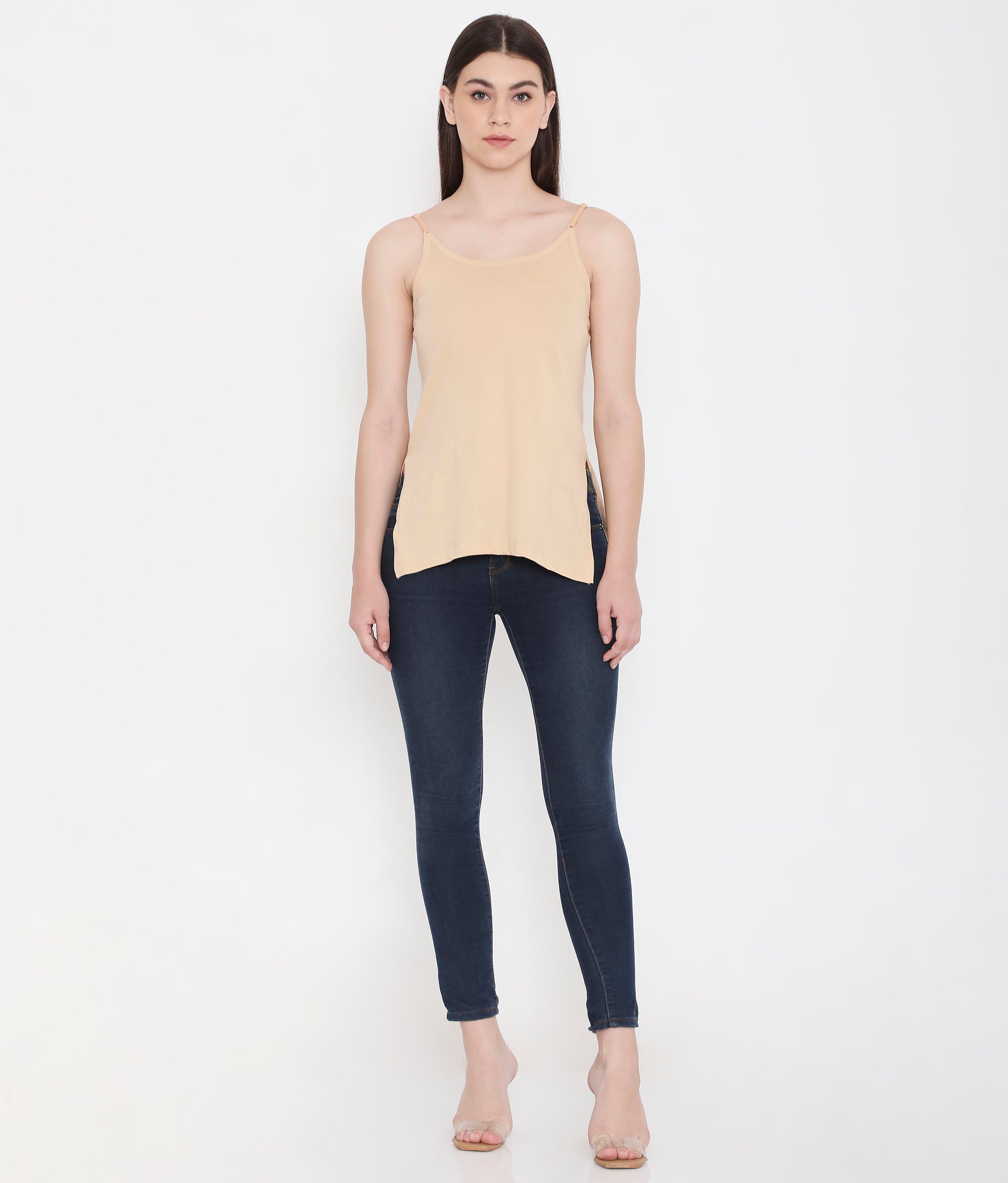 KS03 Side Slit Skin Kurti Slip Camisole with Adjustable Straps for Women