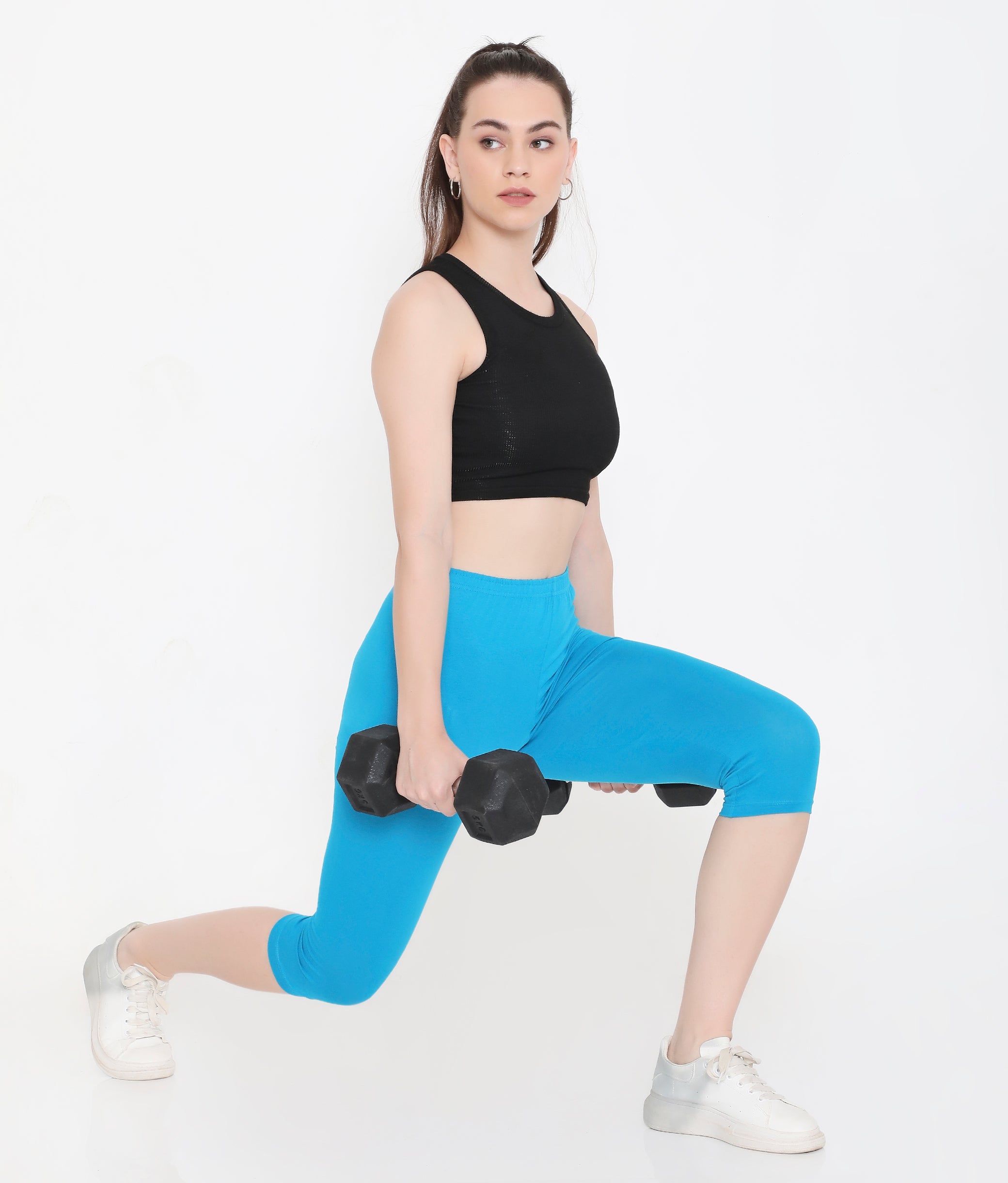 SOLID BLUE SOFT COTTON EVERYDAY CAPRI FOR WOMEN