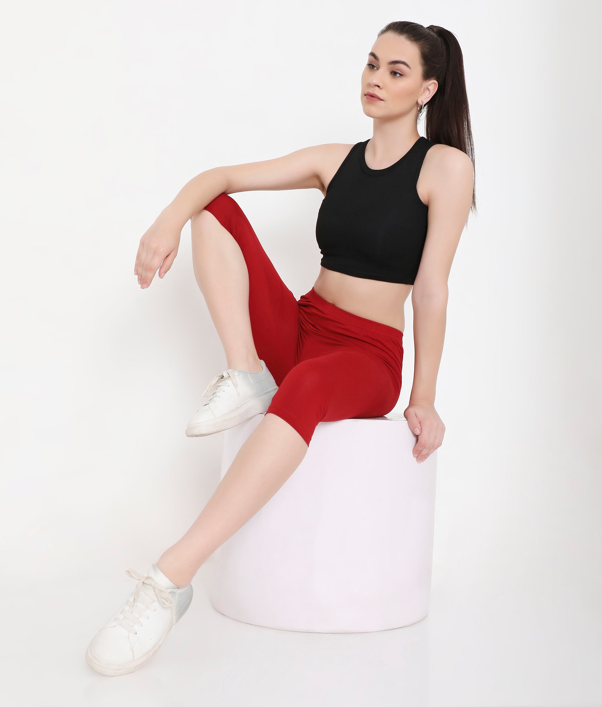 SOLID MAROON SOFT COTTON EVERYDAY CAPRI FOR WOMEN