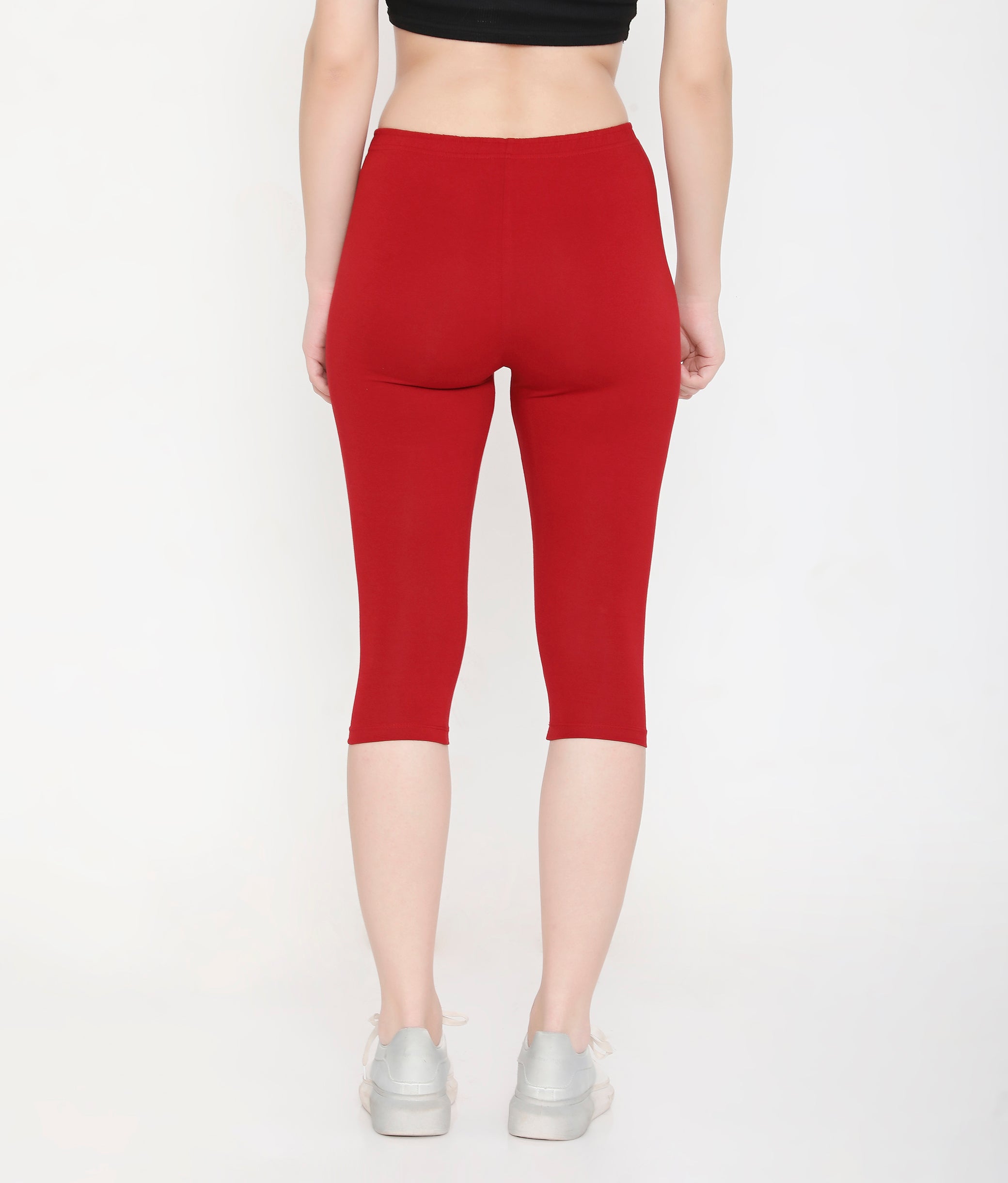 SOLID MAROON SOFT COTTON EVERYDAY CAPRI FOR WOMEN
