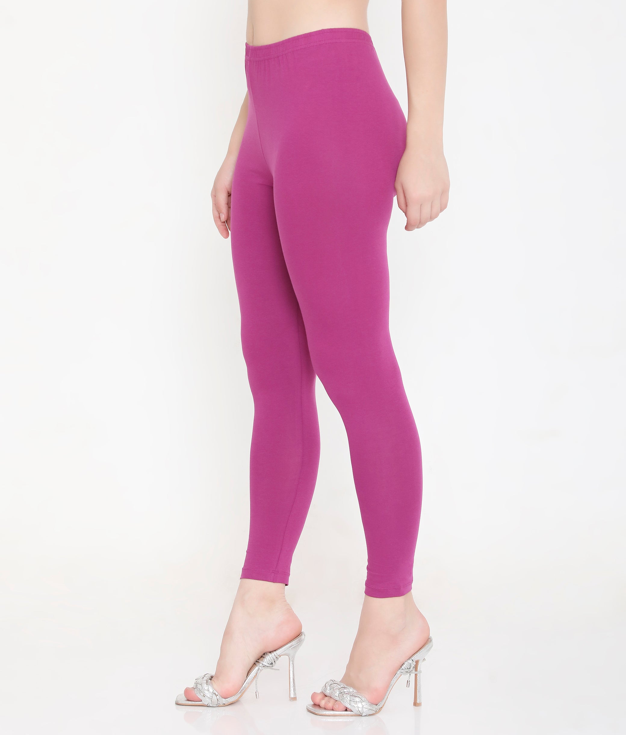 SOLID PURPLE ANKLE-LENGTH COTTON LEGGINGS FOR WOMEN