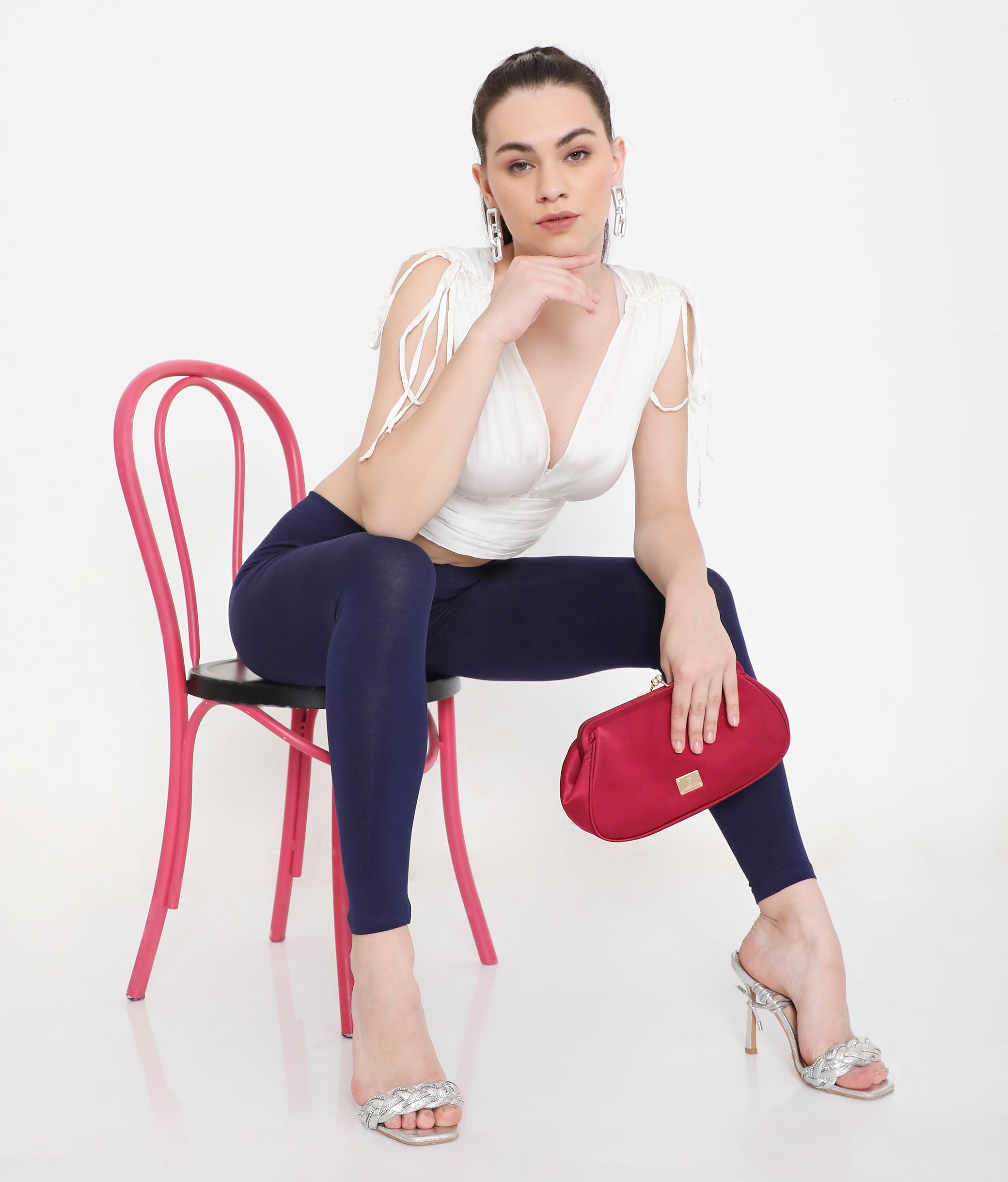 WOMEN NAVY BLUE ANKLE-LENGTH COTTON LEGGINGS