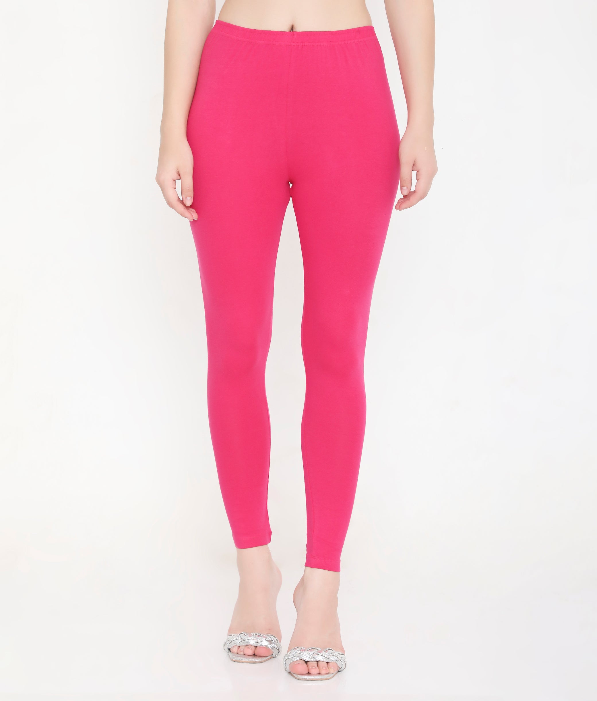 SOLID DARK PINK ANKLE-LENGTH COTTON LEGGINGS FOR WOMEN