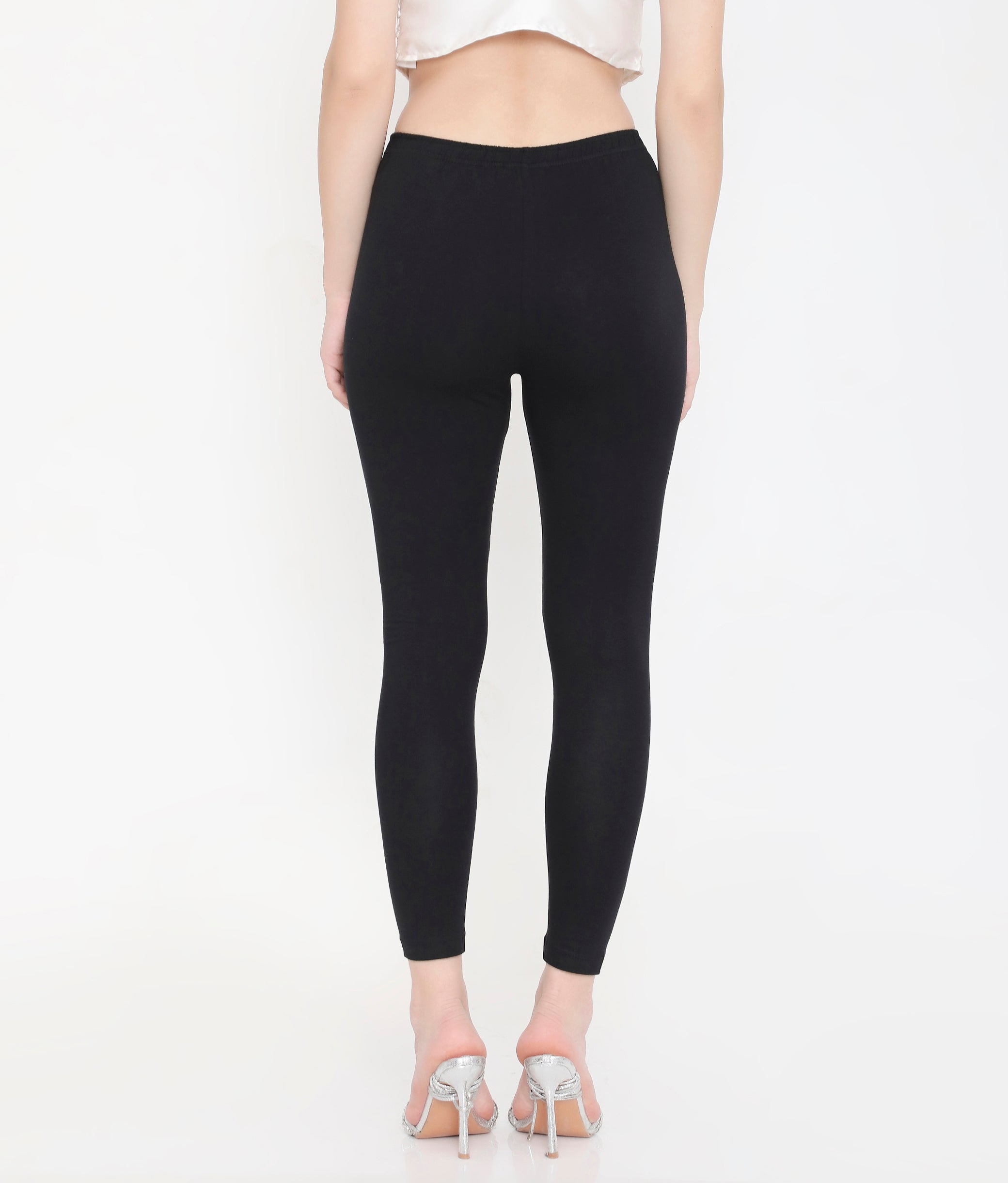 WOMEN SOLID BLACK ANKLE-LENGTH COTTON LEGGINGS