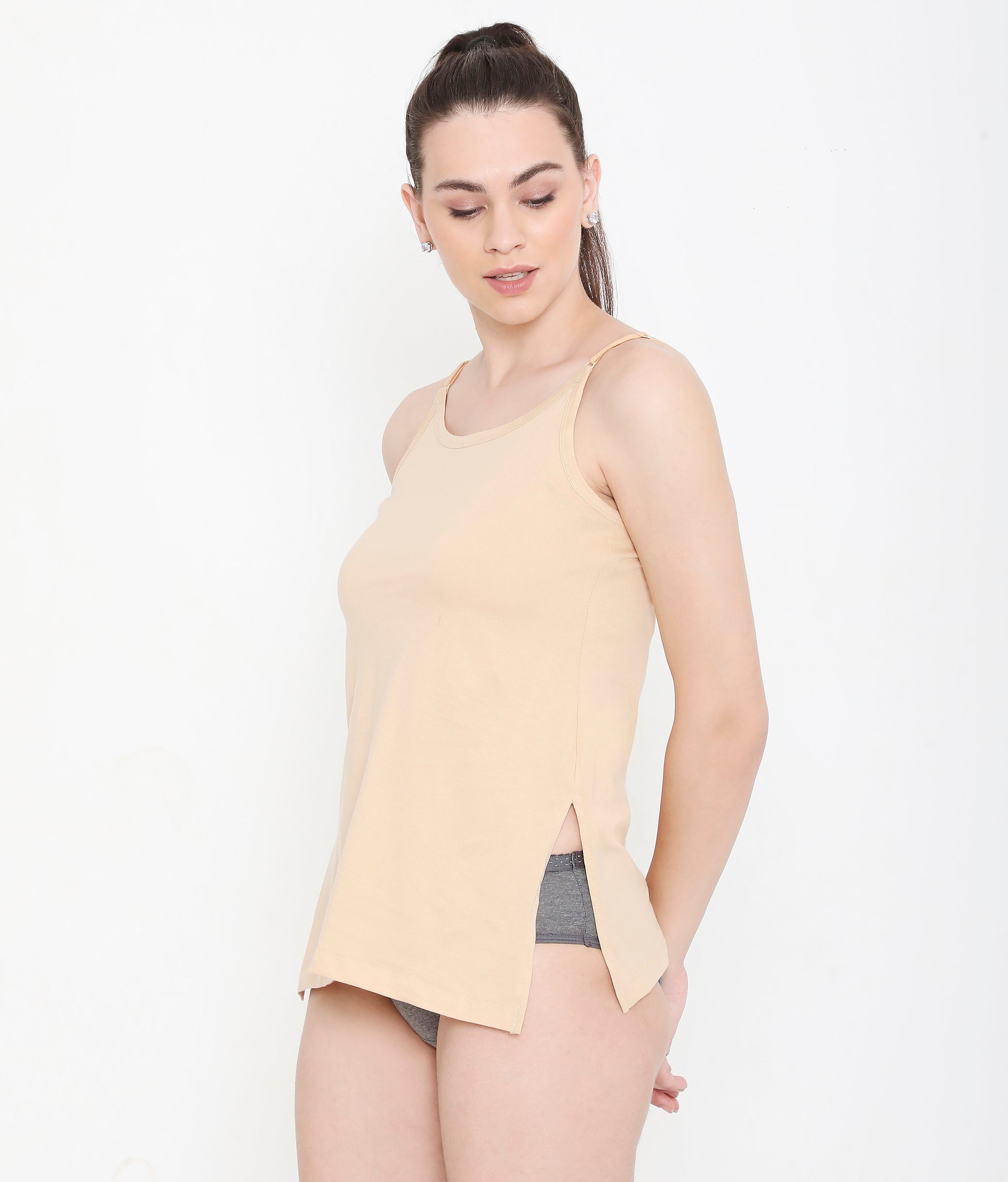 KS03 Side Slit Skin Kurti Slip Camisole with Adjustable Straps for Women