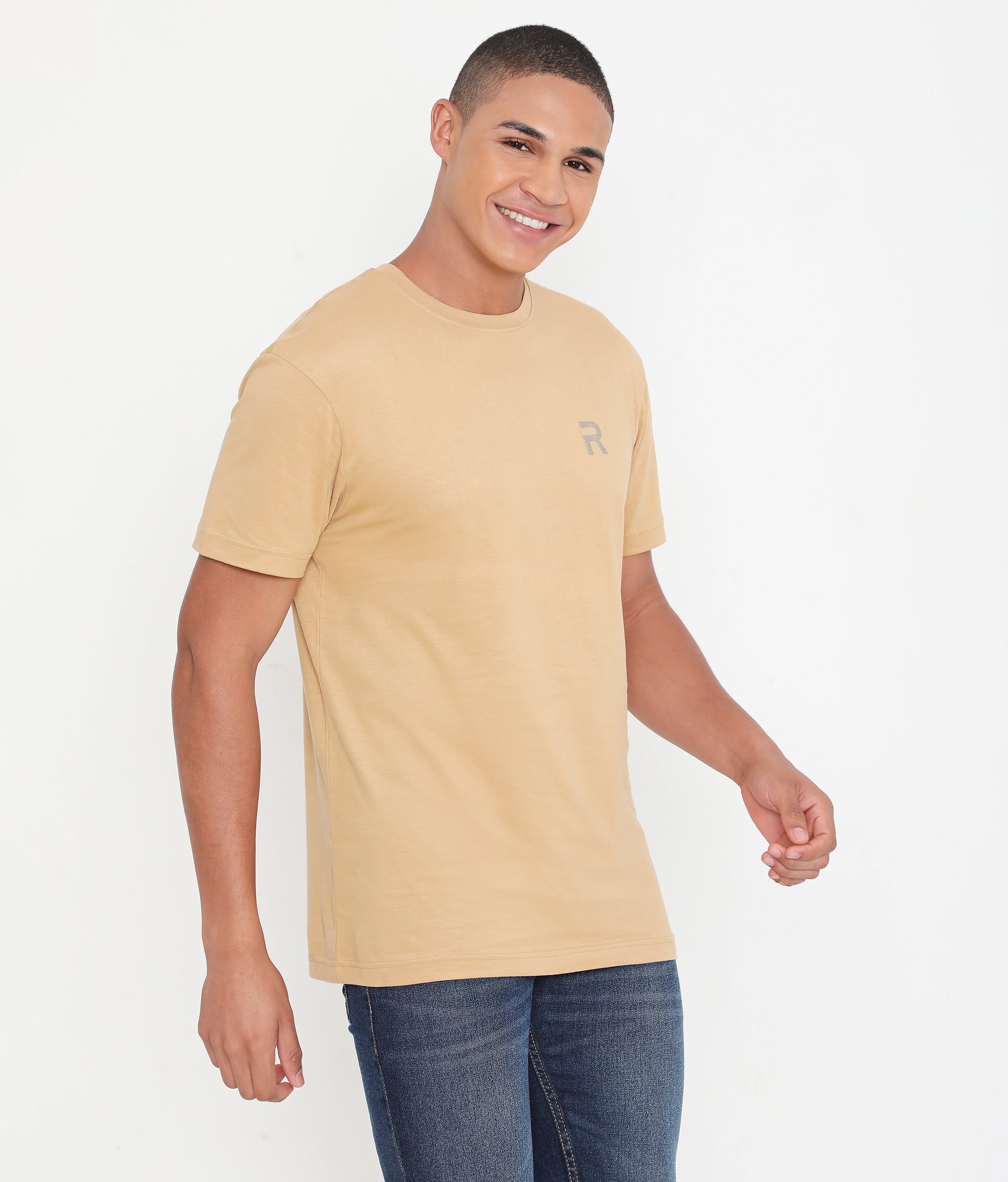 Men Khakhi Pure Cotton Tee Casual- 003