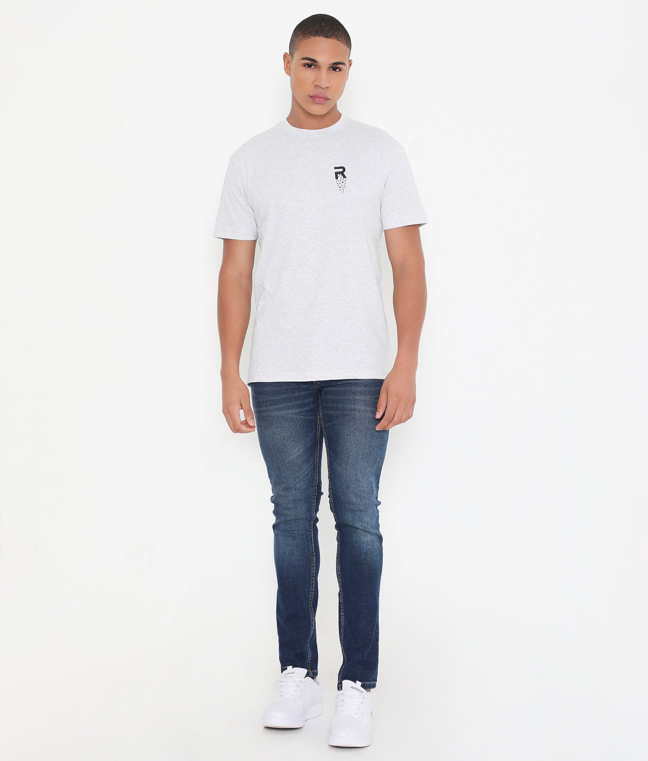 White Melange Men Leisurewear Cotton Tee - 002