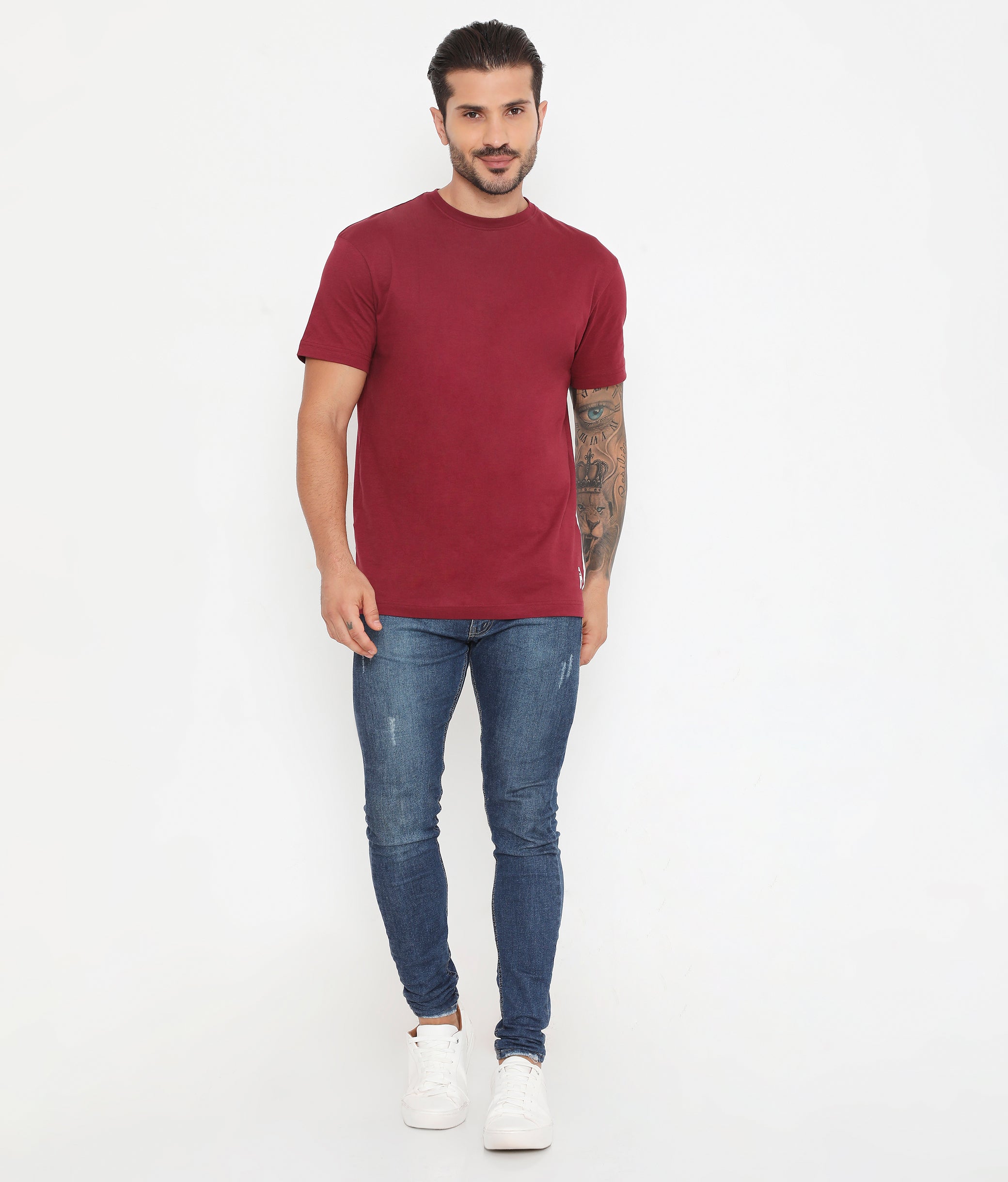 Men Maroon Leisurewear Essential Cotton Tee - 004