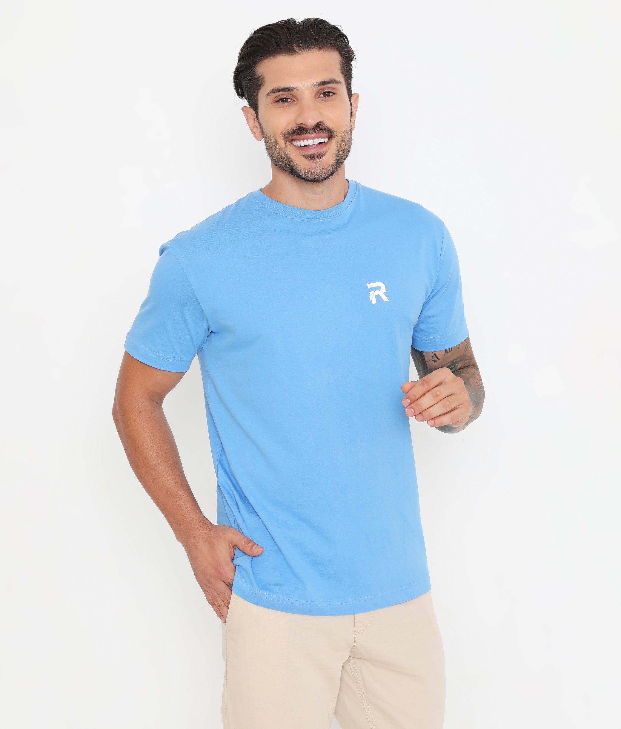 Men Light Blue Essential Cotton T-Shirt 001