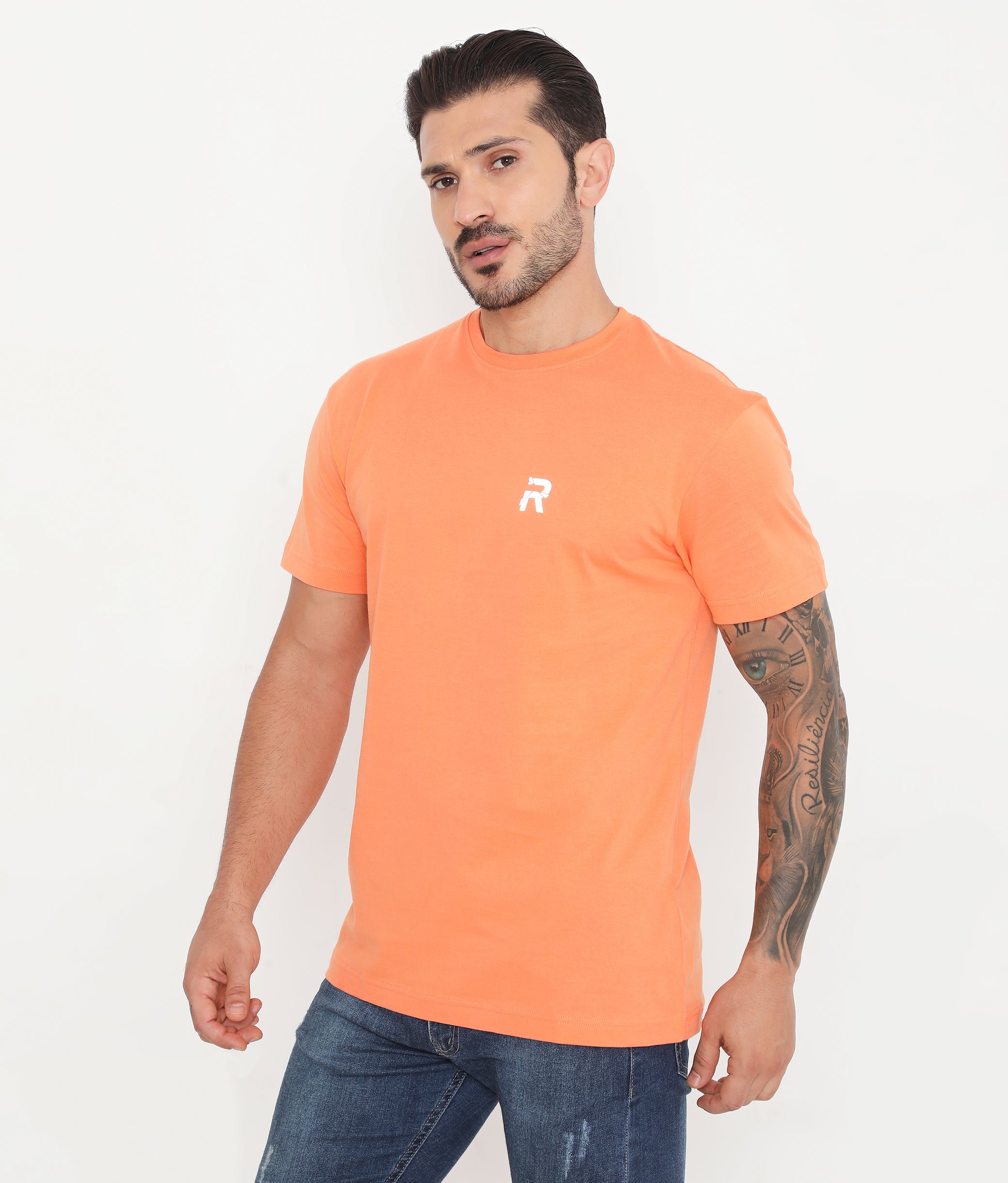Soft Orange Men Solid Essential Cotton T-Shirt 001