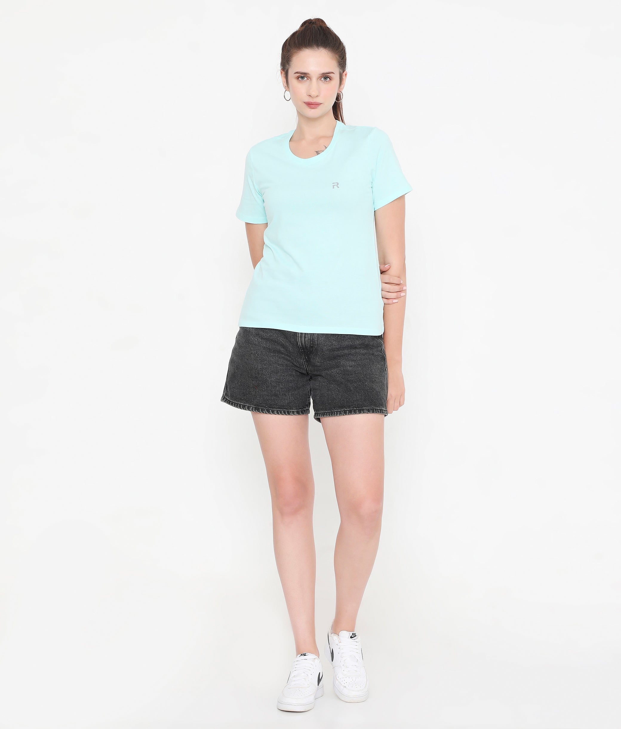 Aqua Blue Essential Cotton T-Shirt For Women - 002
