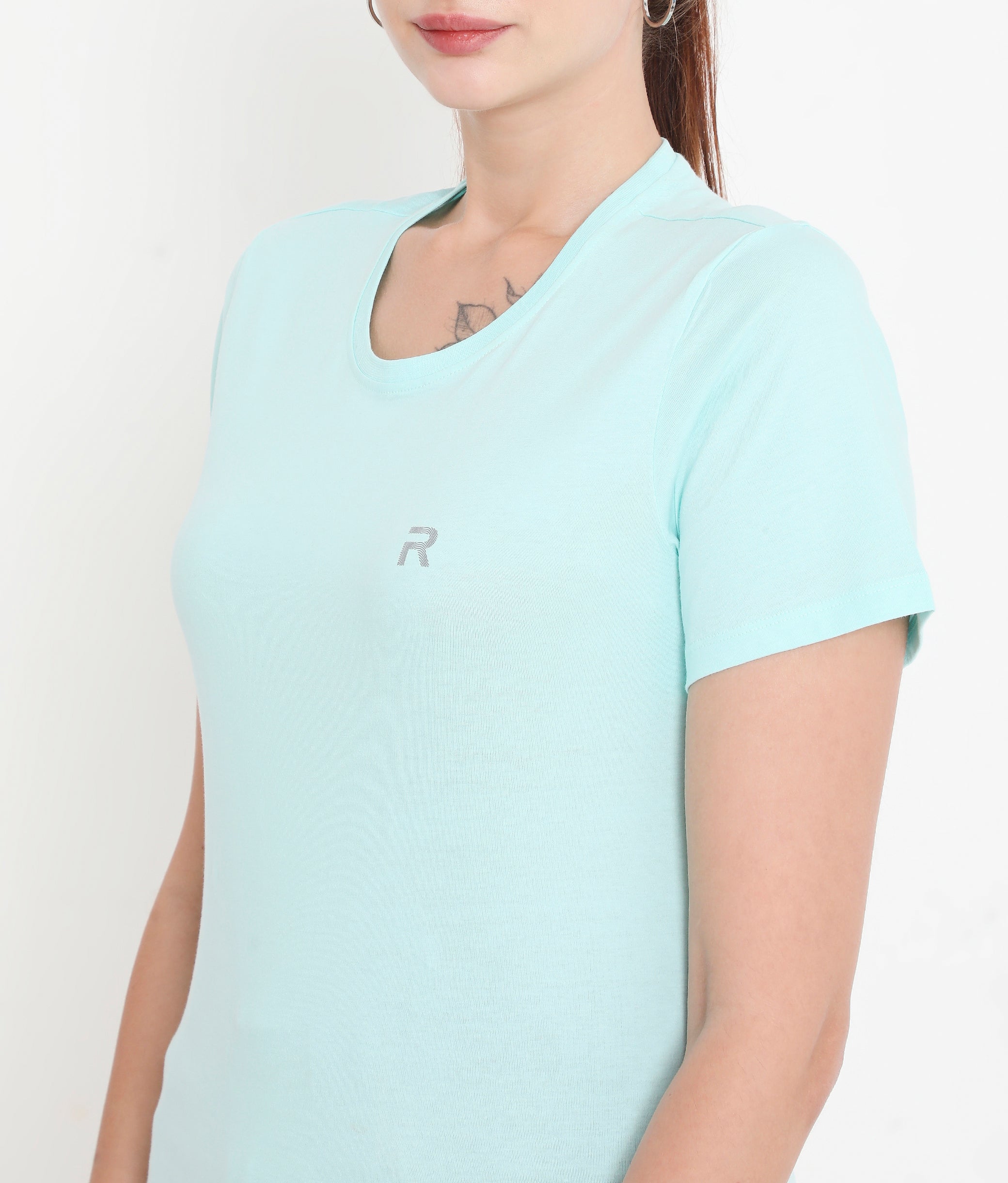 Aqua Blue Essential Cotton T-Shirt For Women - 002
