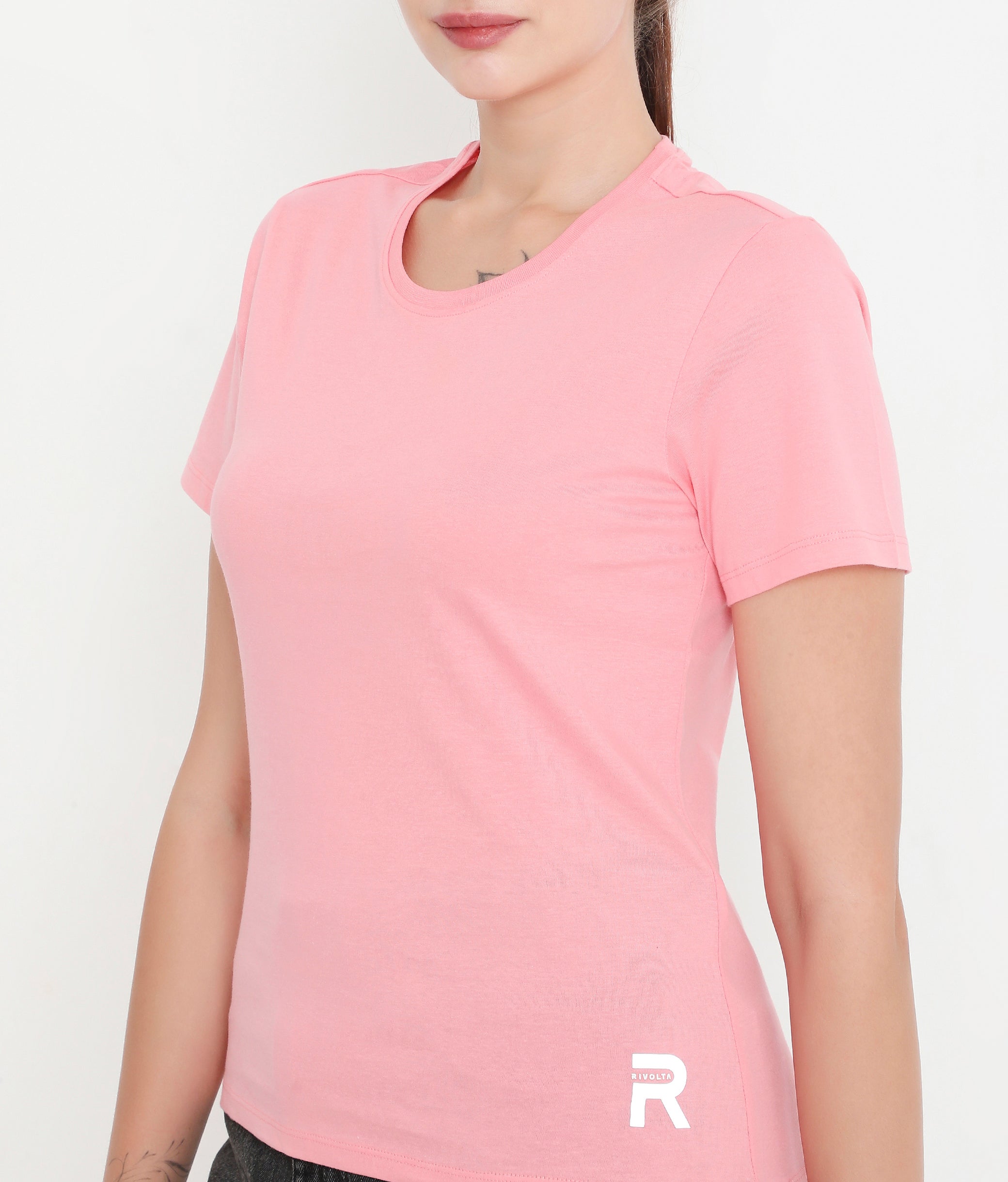 Women Solid Pink Round Neck Cotton T-Shirt - 001