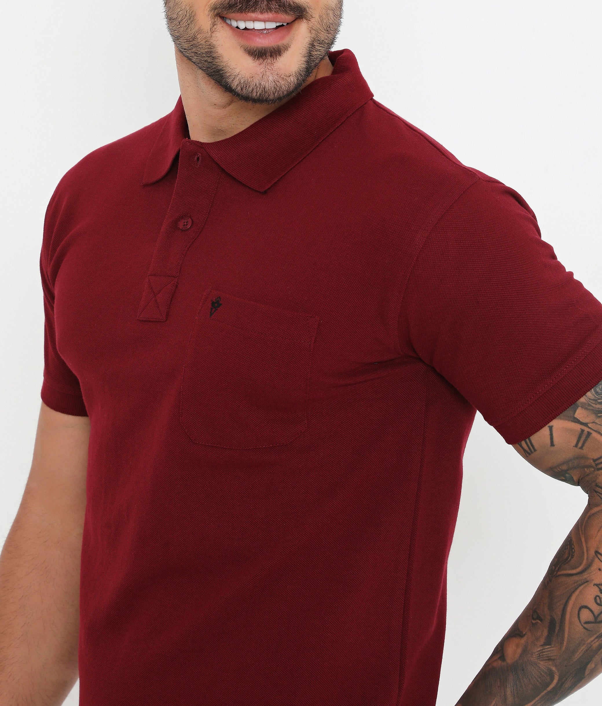 Men Wine Essential Cotton Polo T-Shirt with Chest Pocket