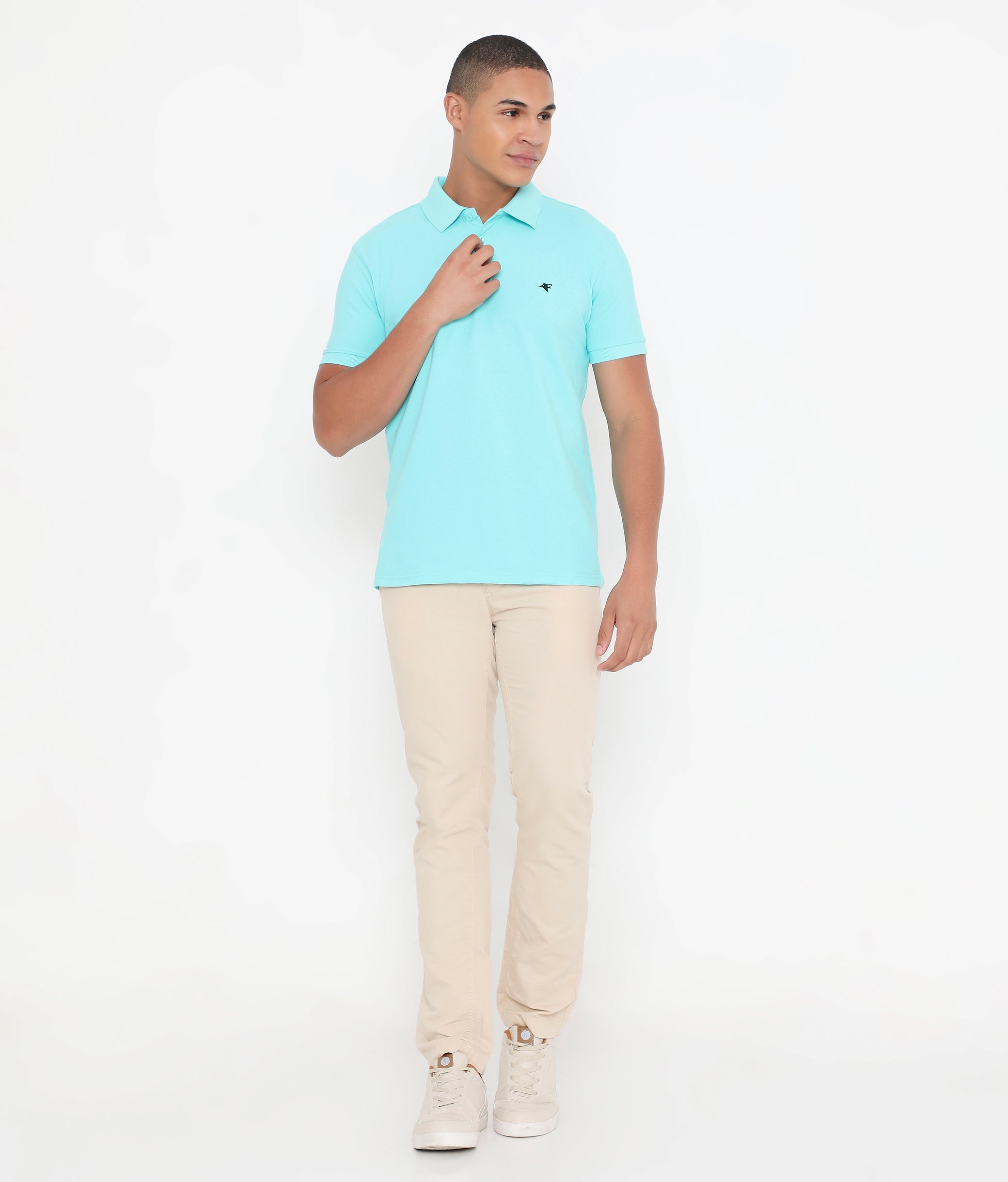 Men Solid Aqua Blue Classic Polo T-Shirt