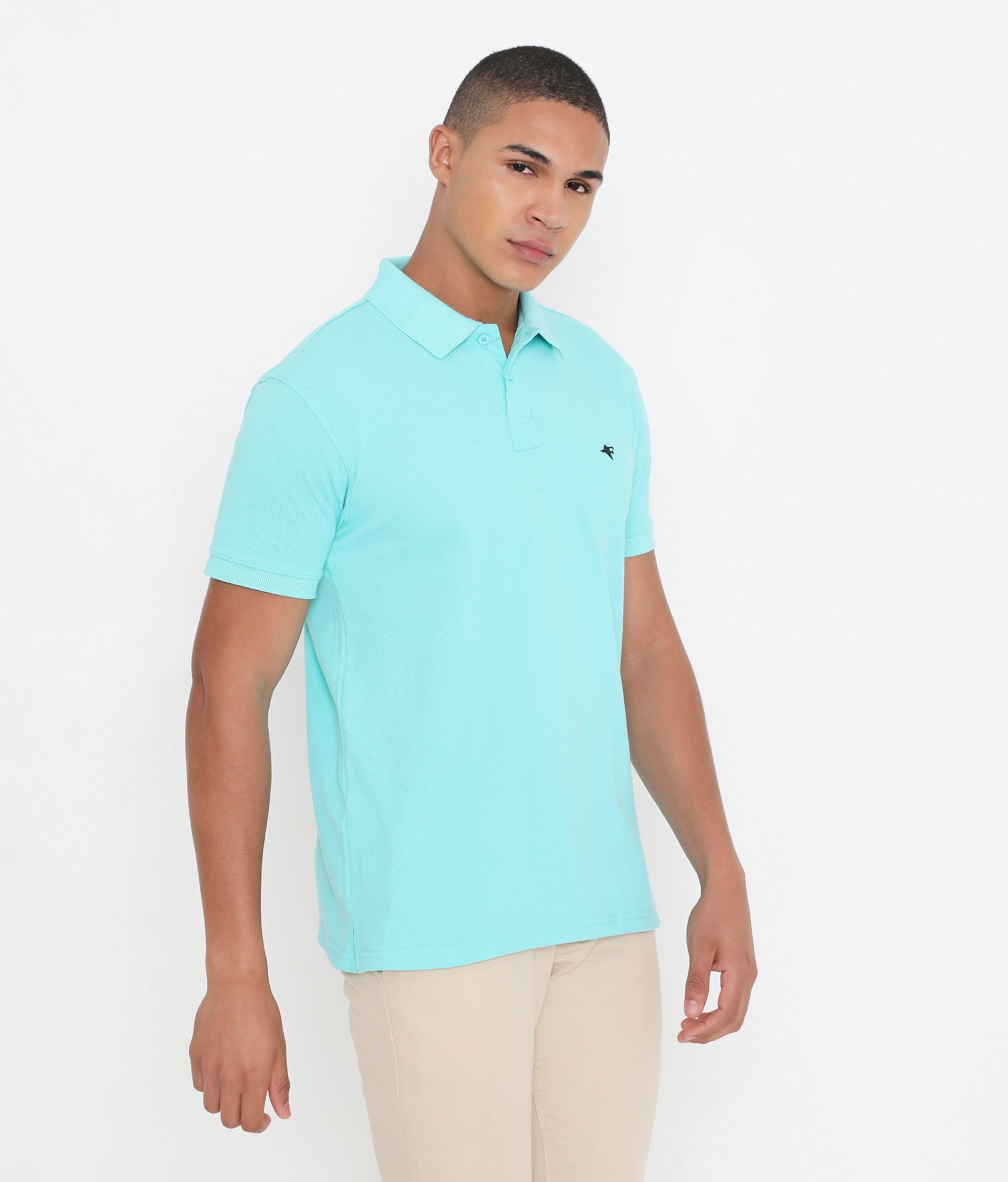 Men Solid Aqua Blue Classic Polo T-Shirt