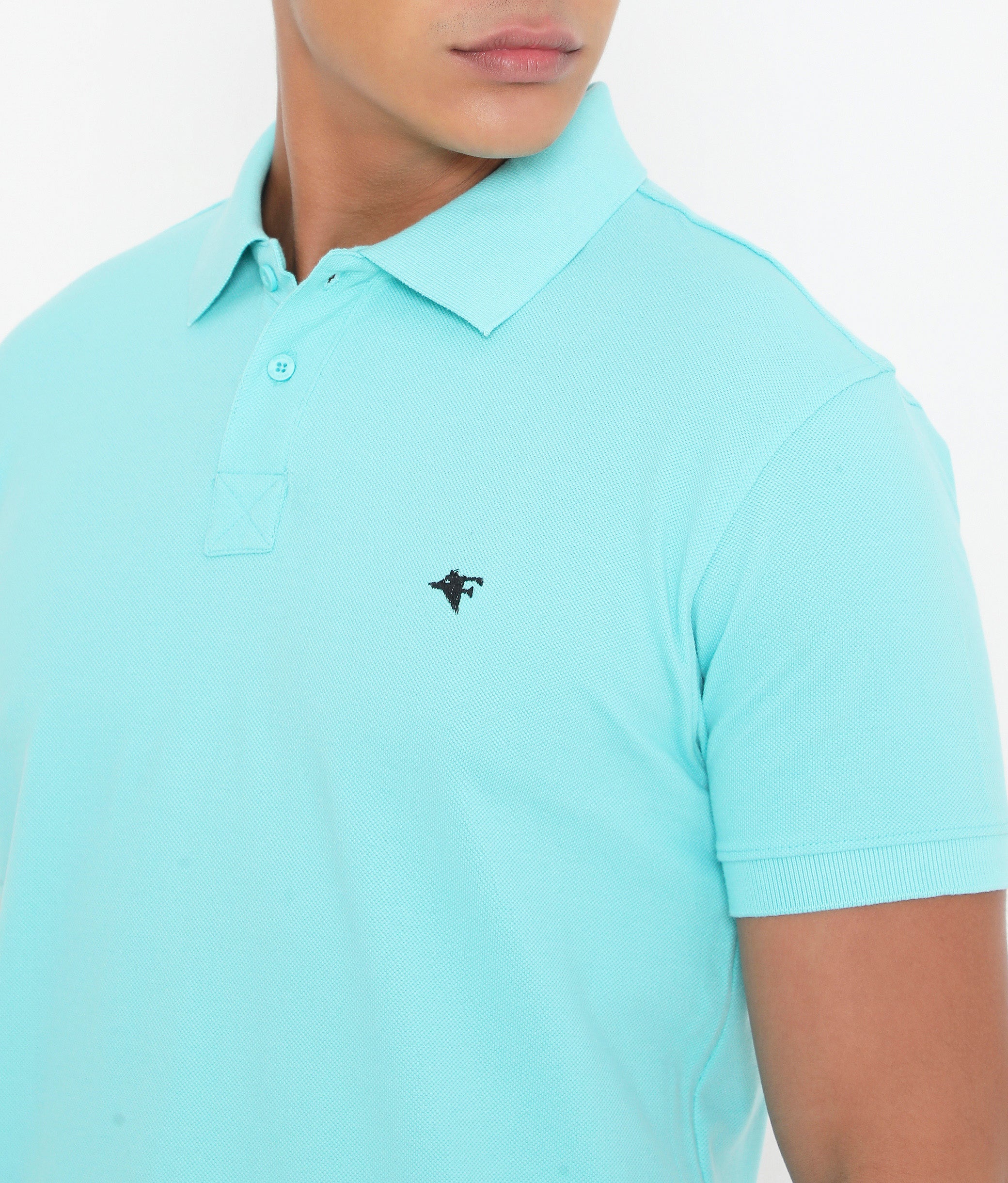 Men Solid Aqua Blue Classic Polo T-Shirt