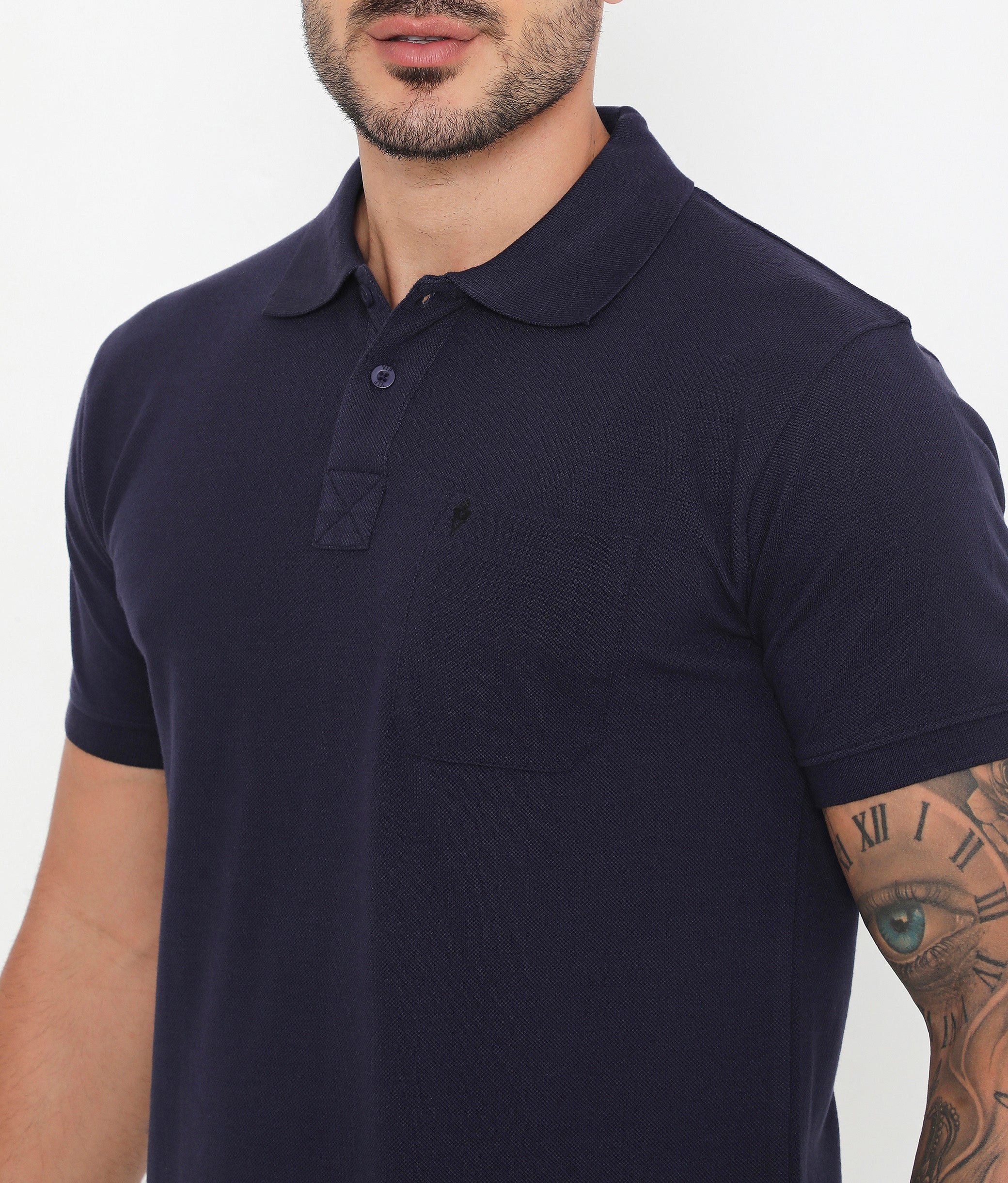 Men Navy Blue Essential Cotton Polo T-Shirt with Chest Pocket