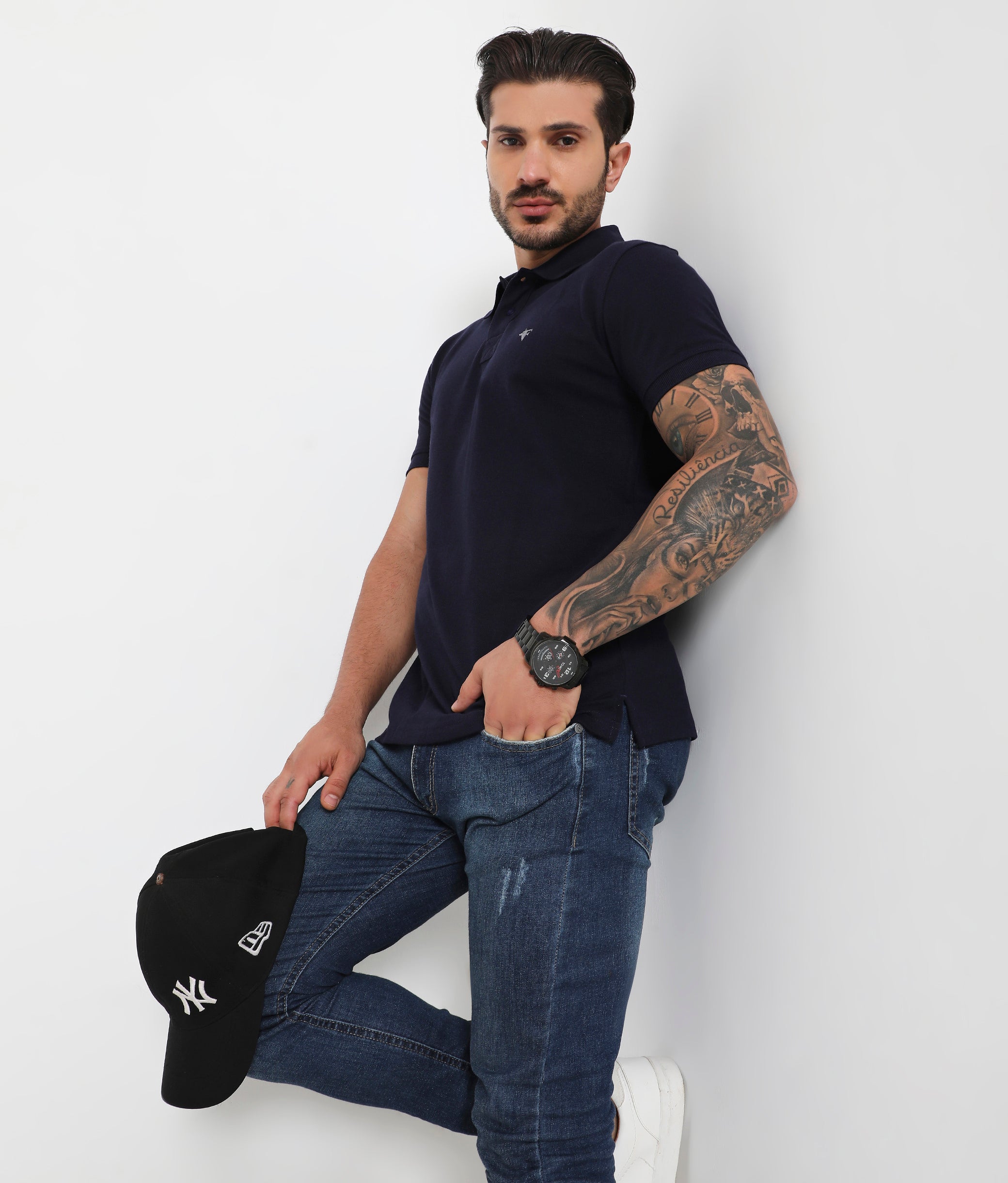 Men Navy Blue Classic Cotton Polo T-Shirt
