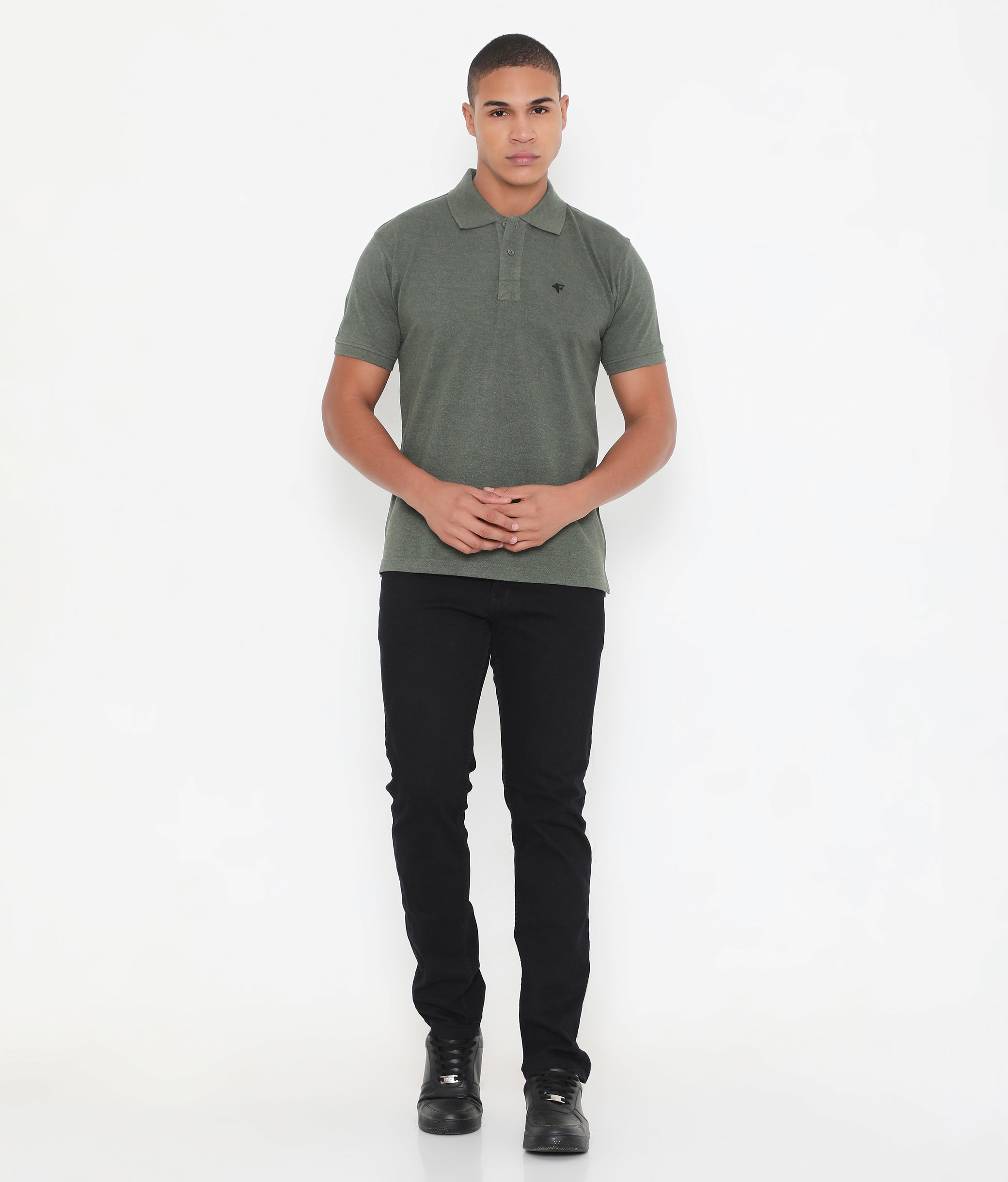 Men Classic Cotton Polo T-Shirt - Green Melange