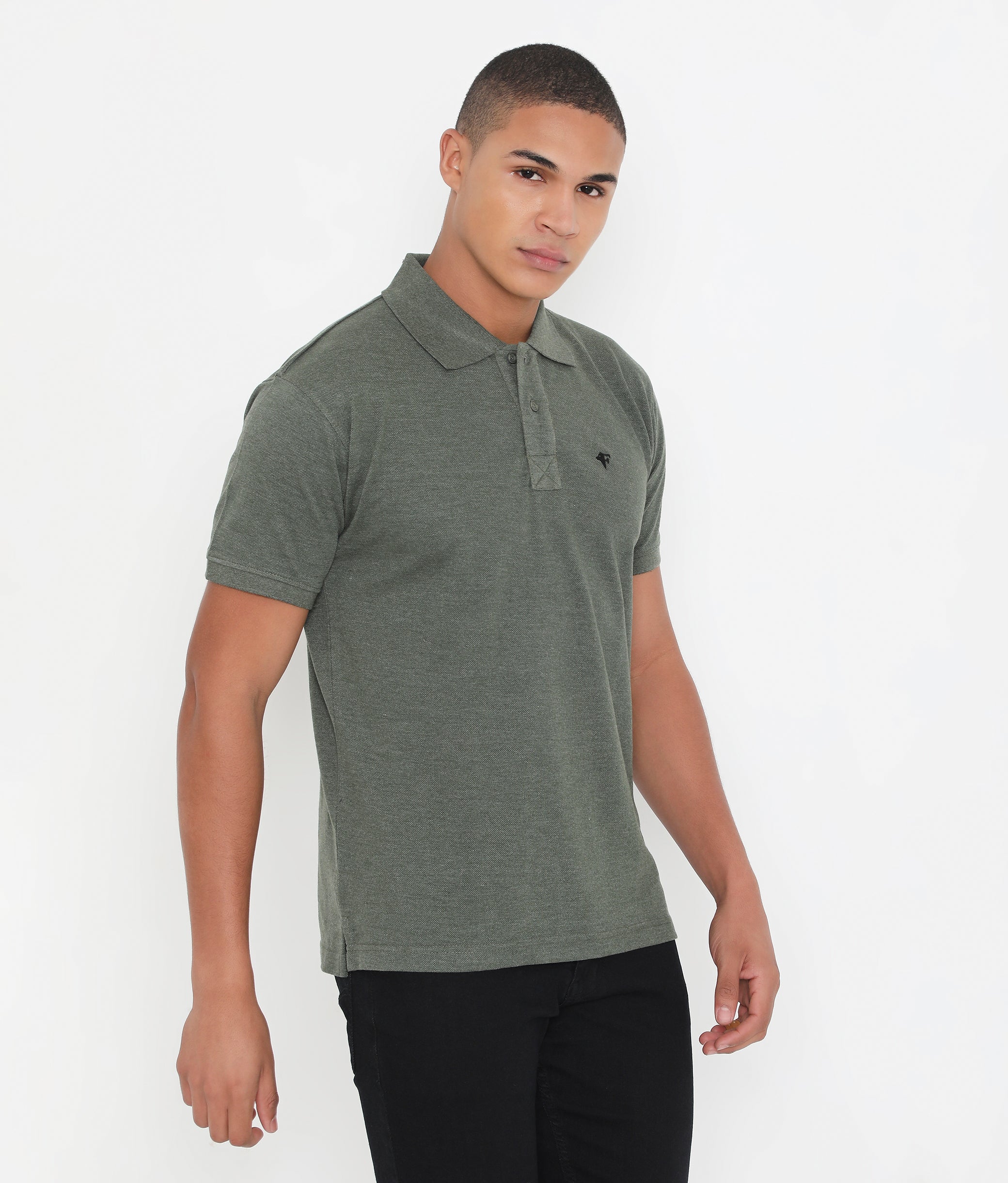Men Classic Cotton Polo T-Shirt - Green Melange