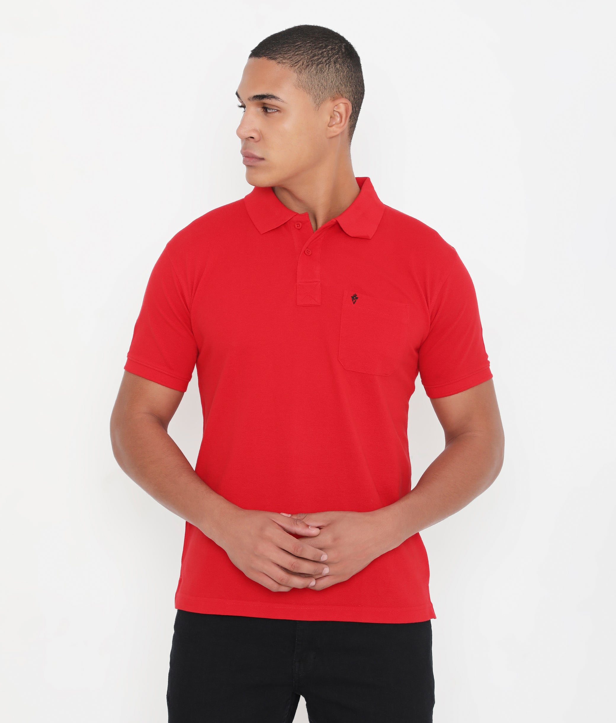 Men Solid Red Essential Cotton Polo T-Shirt with Chest Pocket