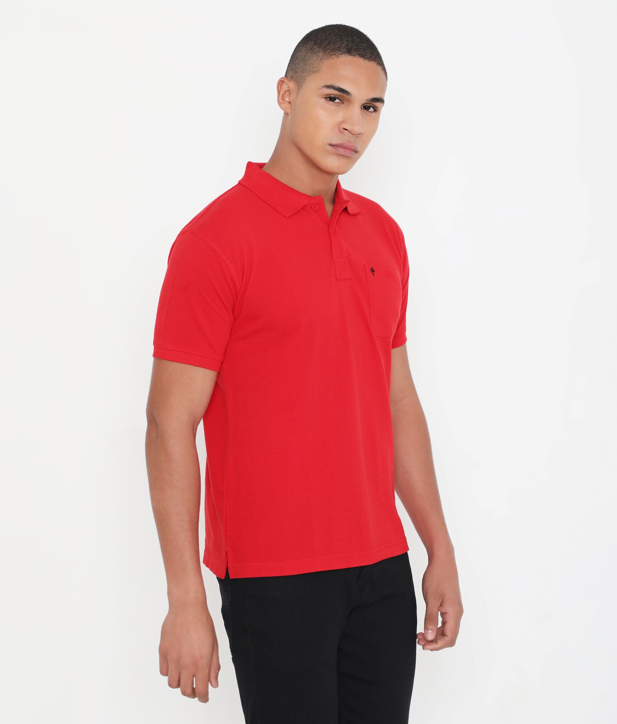 Men Solid Red Essential Cotton Polo T-Shirt with Chest Pocket