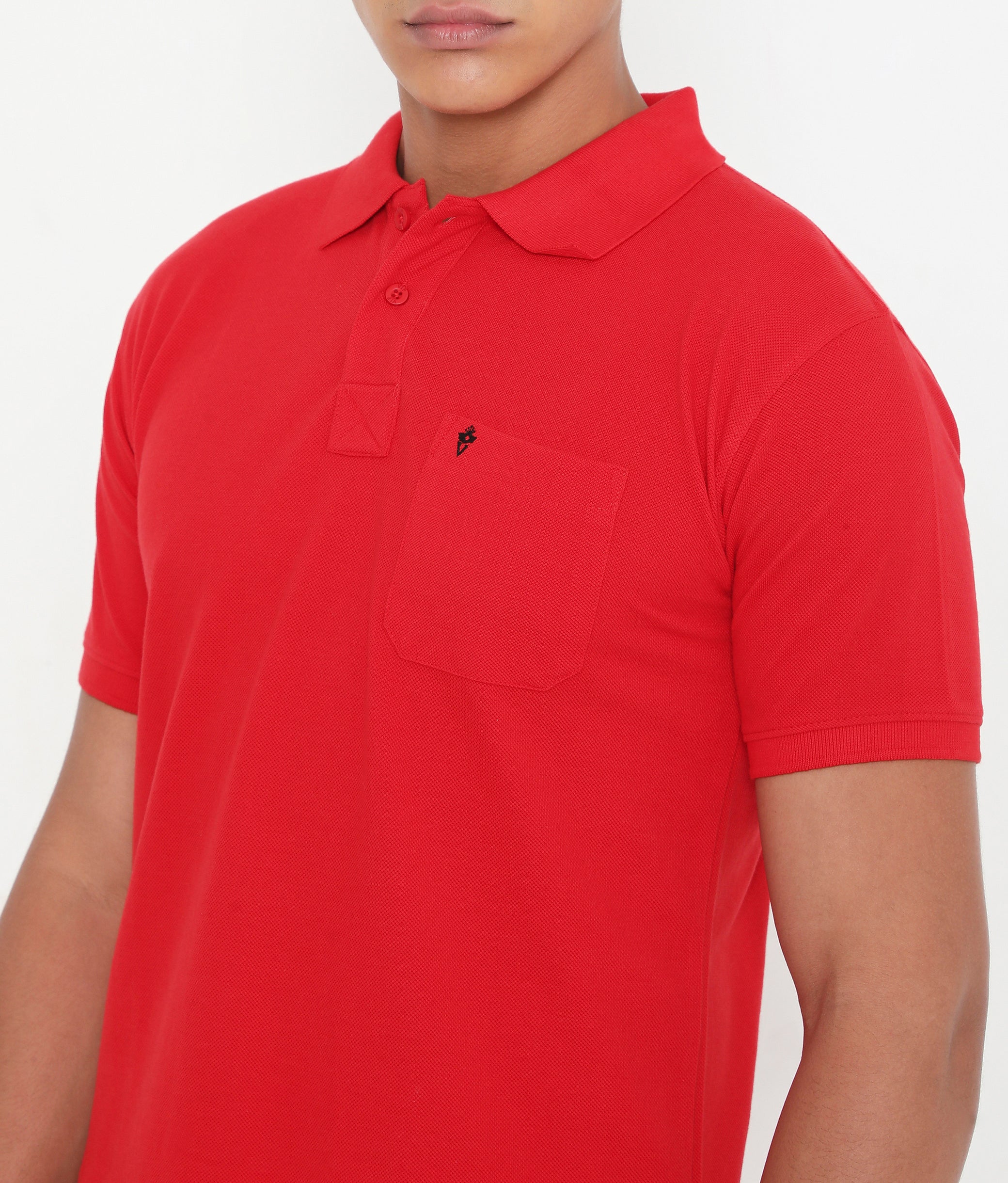 Men Solid Red Essential Cotton Polo T-Shirt with Chest Pocket