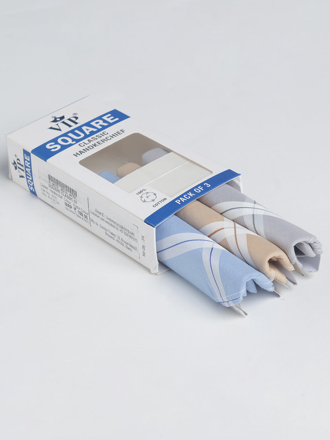 VIP Men's Striped Cotton Assorted Square Classic 03 Handkerchief-Pack of 3