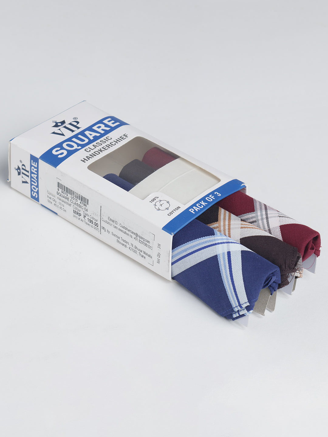VIP Men's Striped Cotton Assorted Square Classic 04 Handkerchief-Pack of 3
