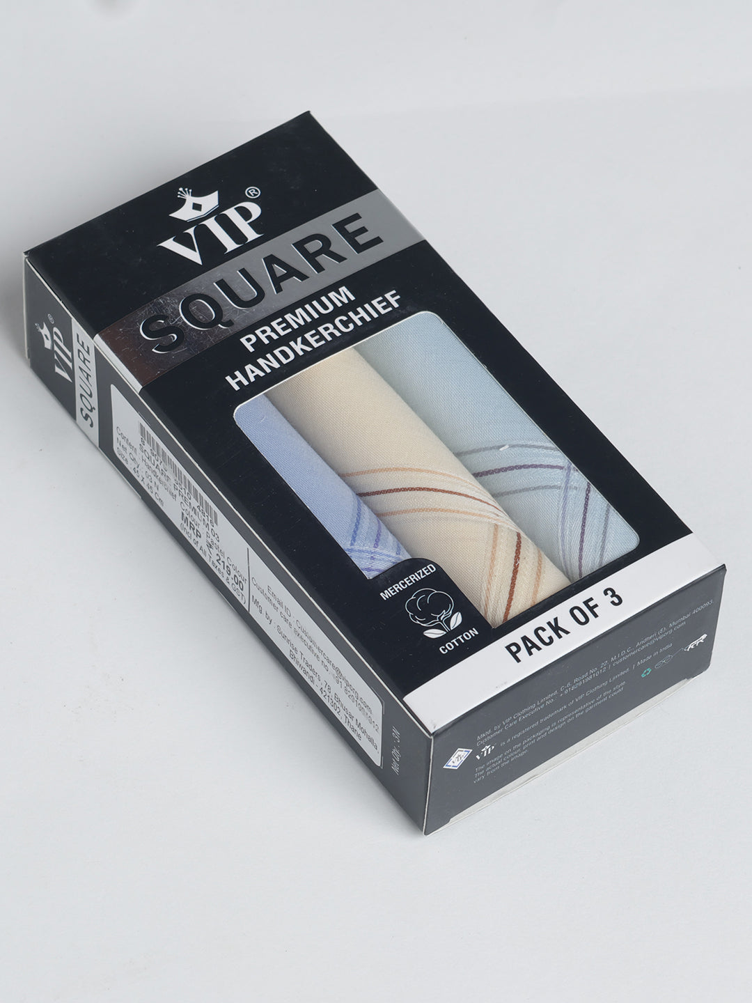 VIP Men's Striped Cotton Assorted Square Premium 03 Handkerchief-Pack of 3