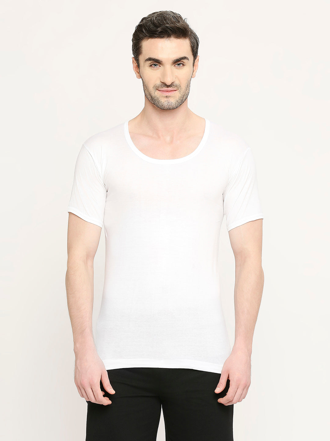 Bonus Classic Milky White Cotton Vest with Sleeves for Men