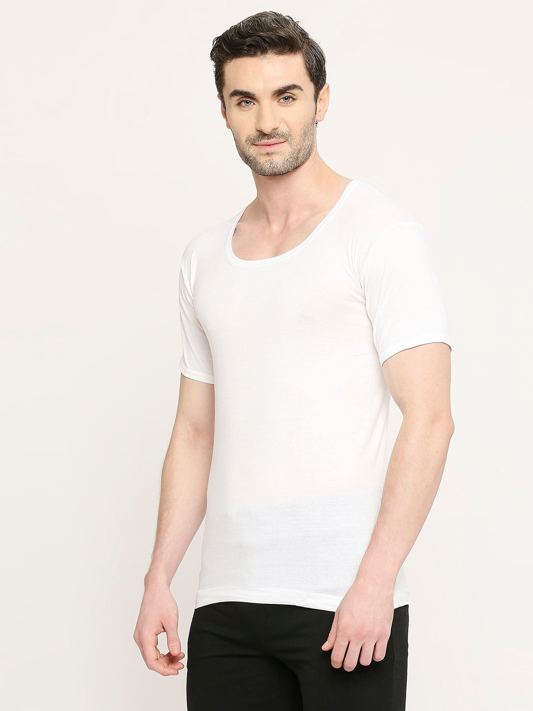 Bonus Classic Milky White Cotton Vest with Sleeves for Men
