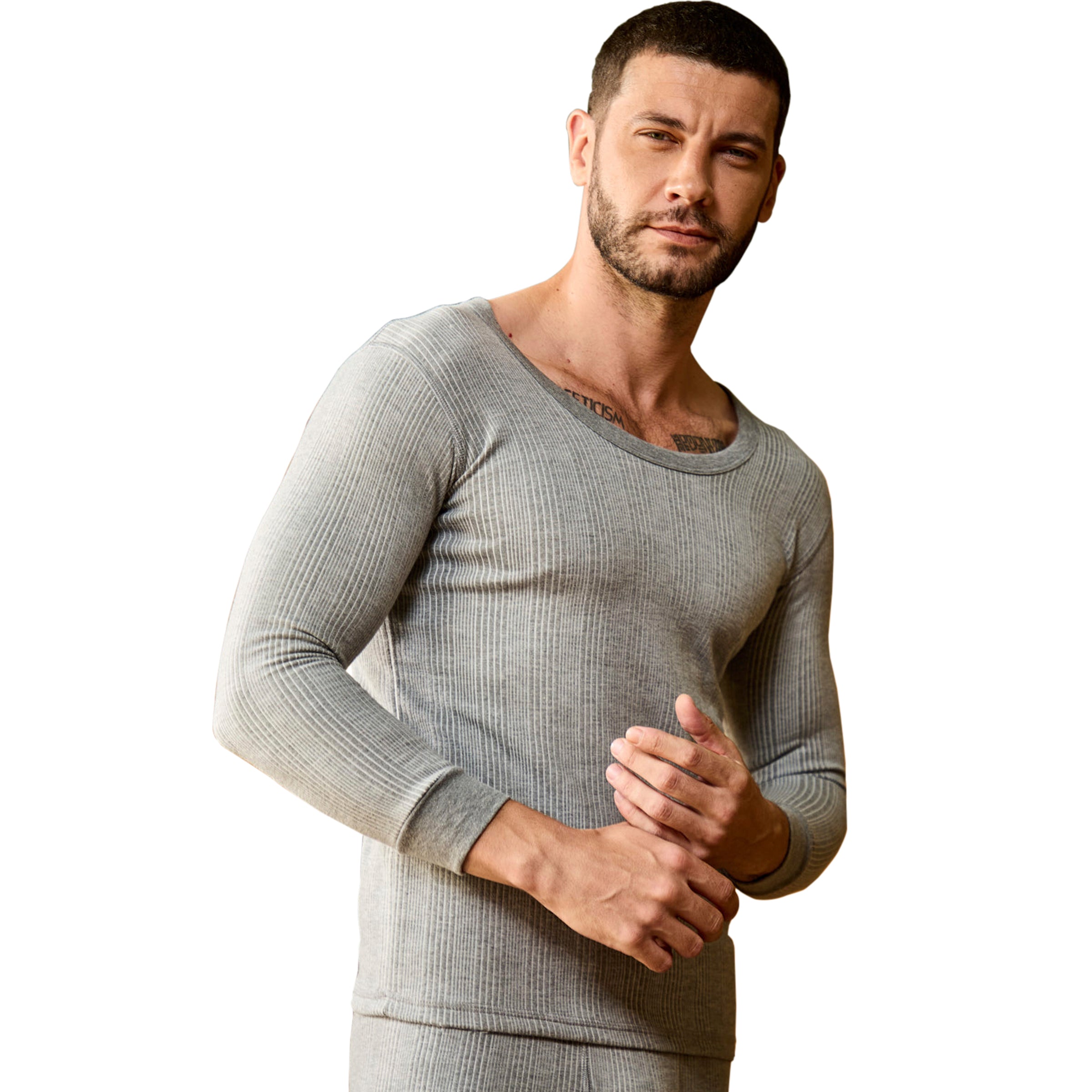 VIP Menƒ??s Round Neck Thermal Top ƒ?? Grey Melange