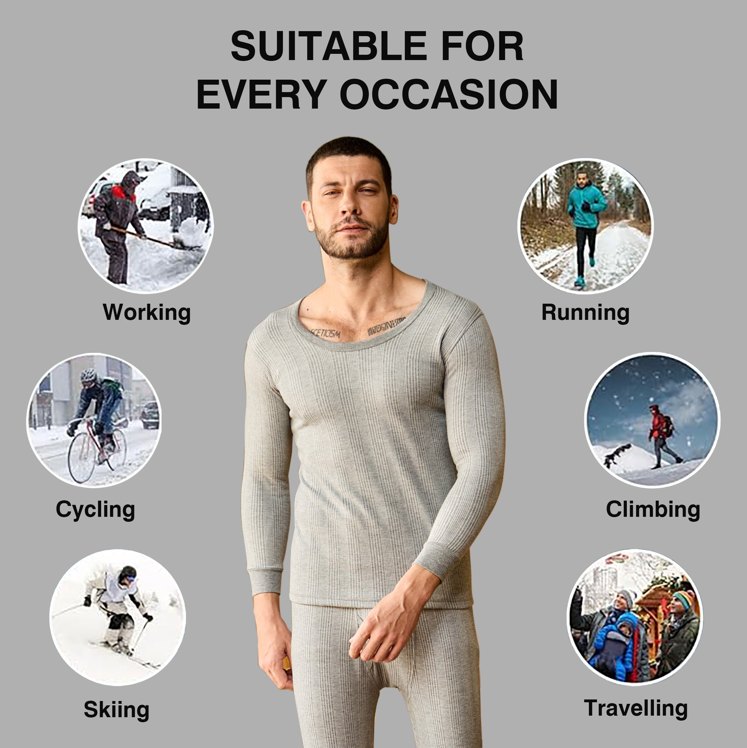 VIP Menƒ??s Round Neck Thermal Top ƒ?? Grey Melange